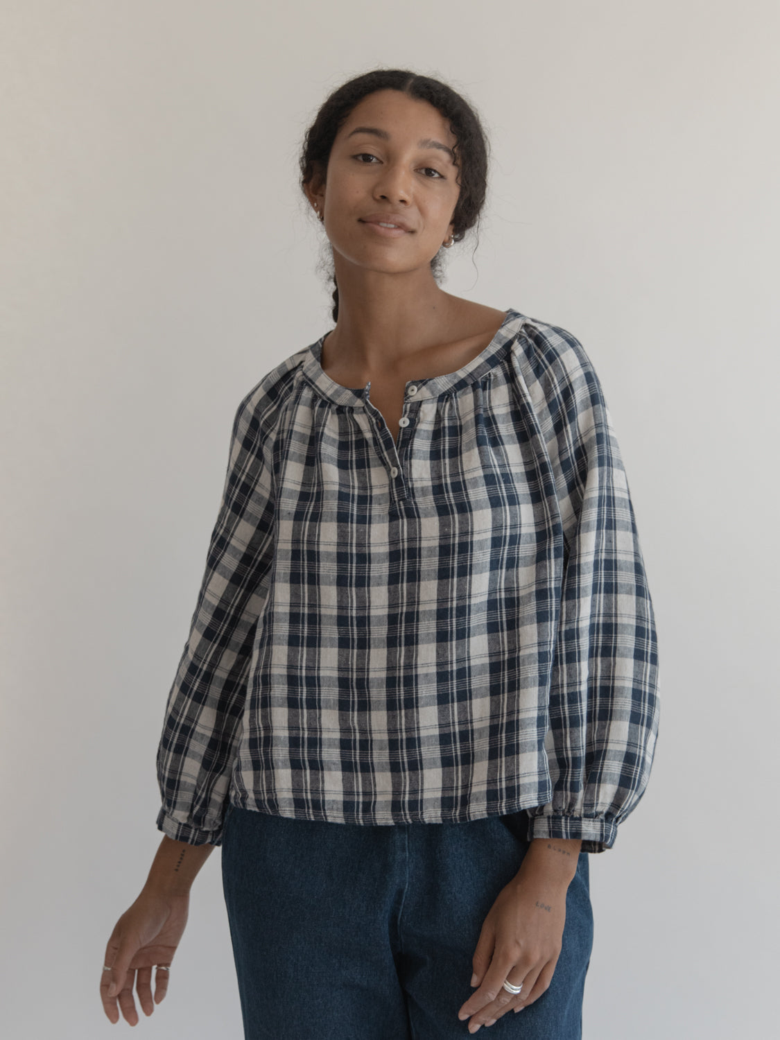 Anais Top in Navy Plaid