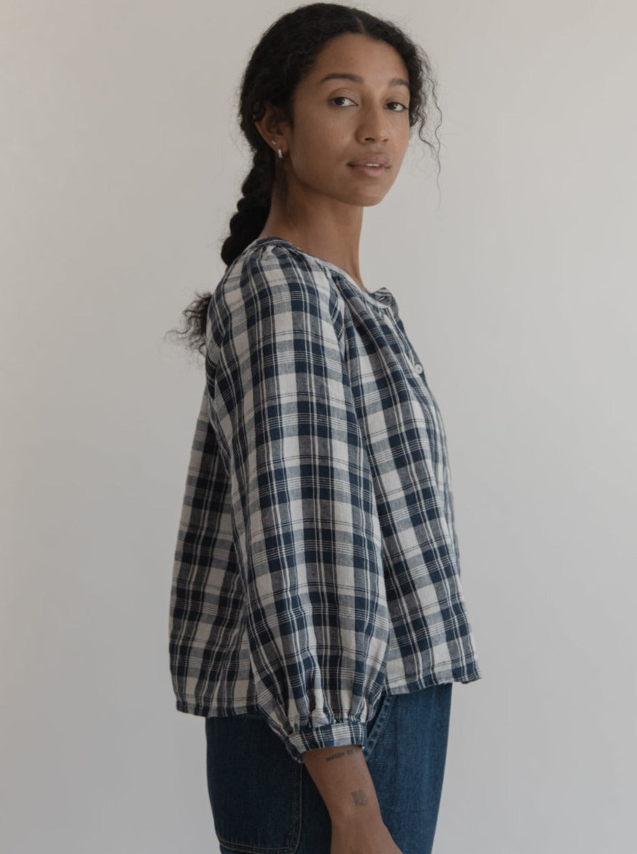 Anais Top in Navy Plaid