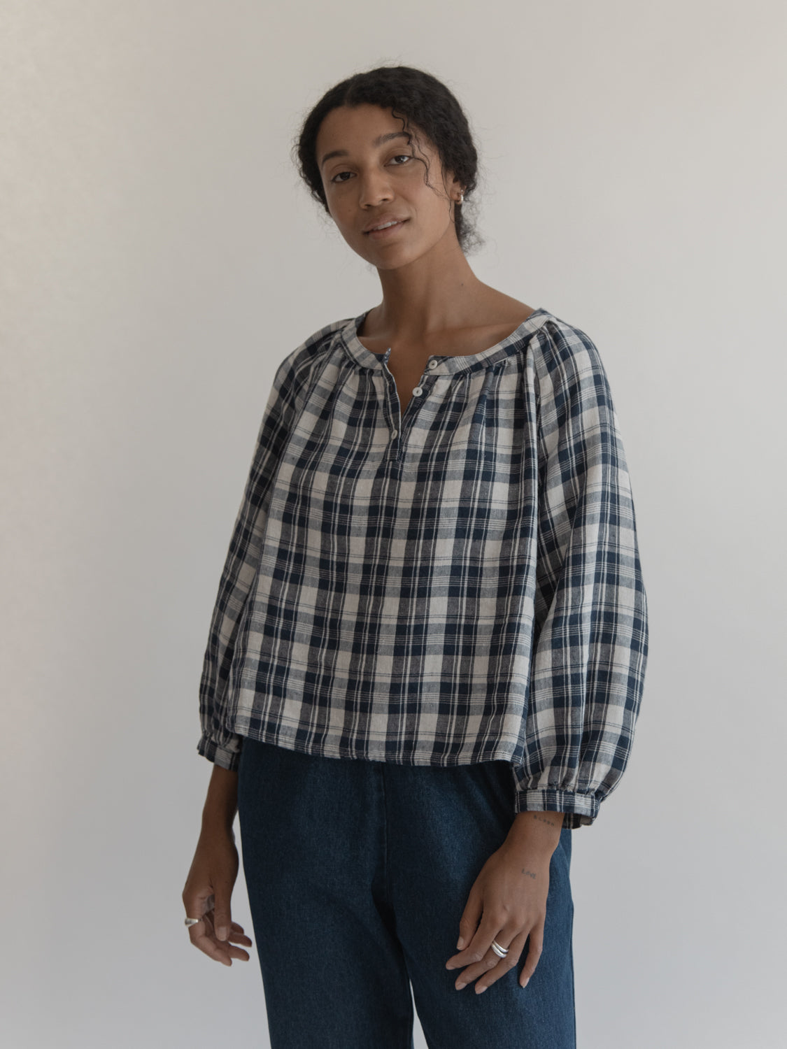 Anais Top in Navy Plaid