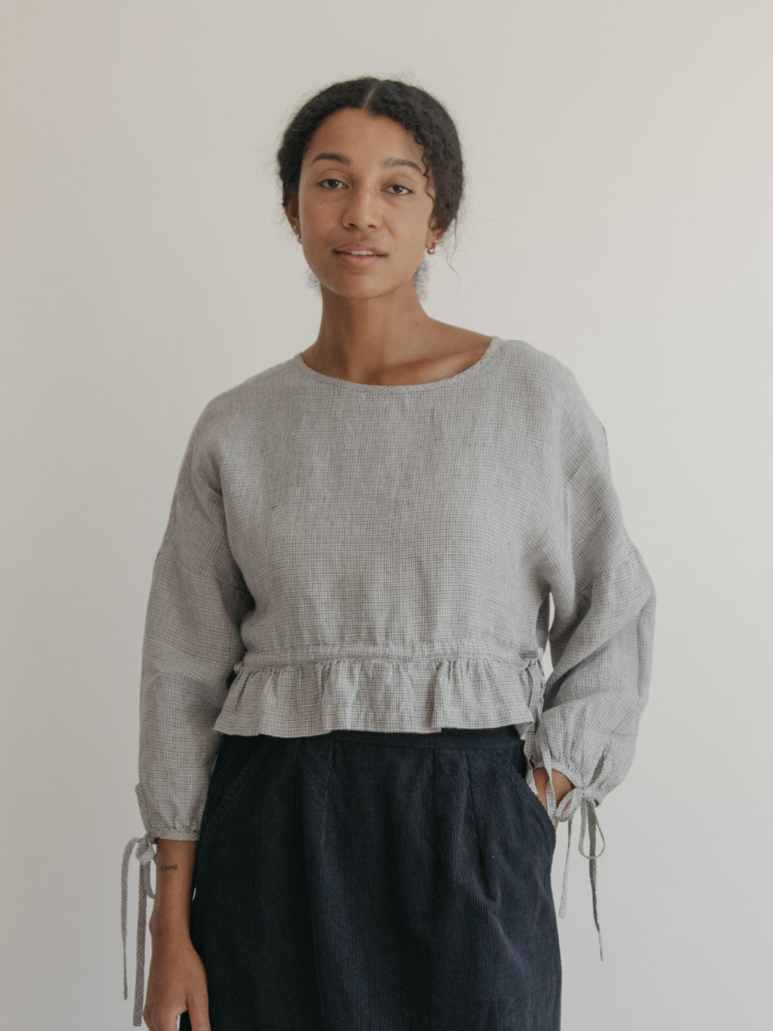 Bea Blouse in Dove Check