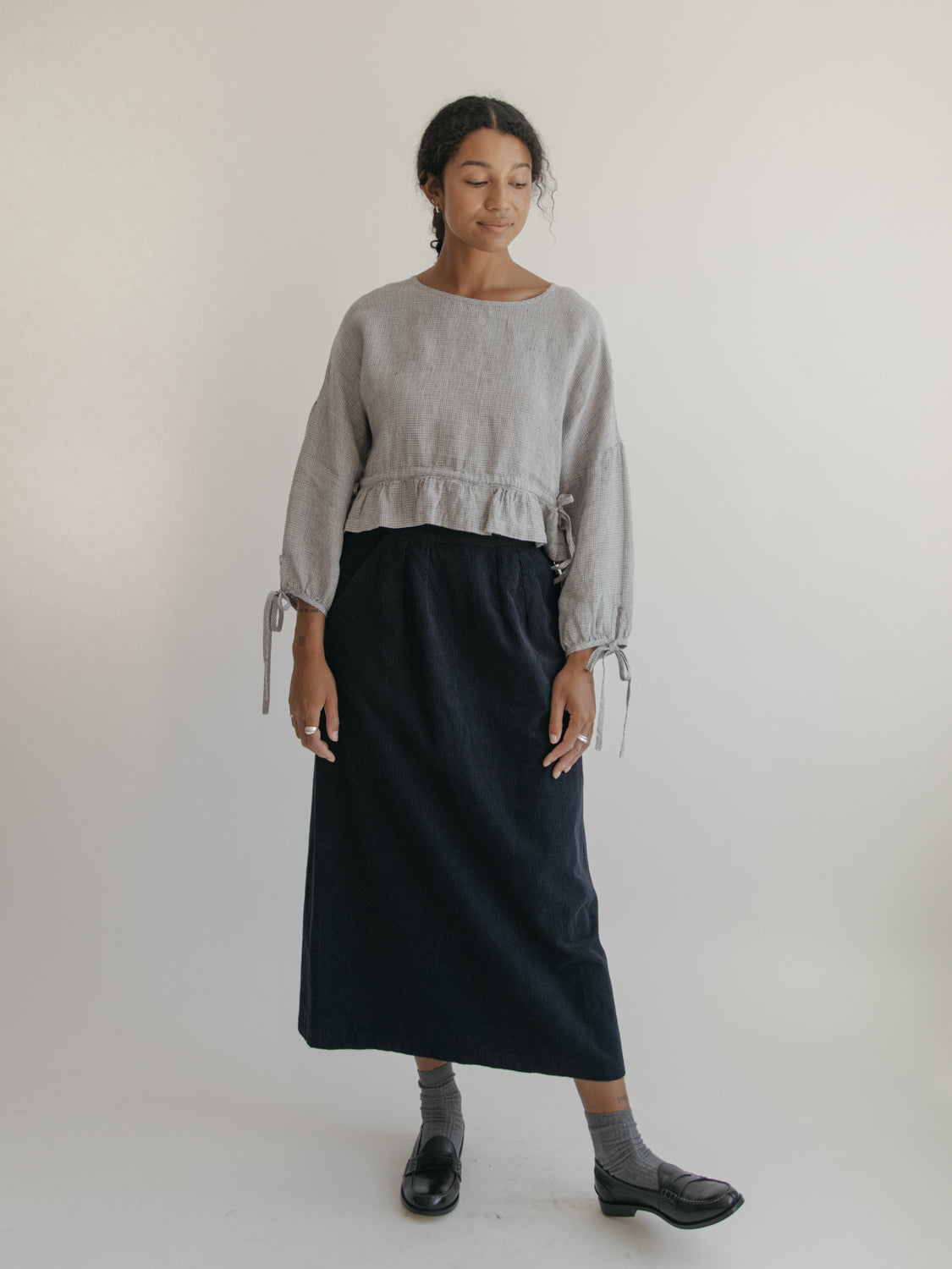 Bea Blouse in Dove Check