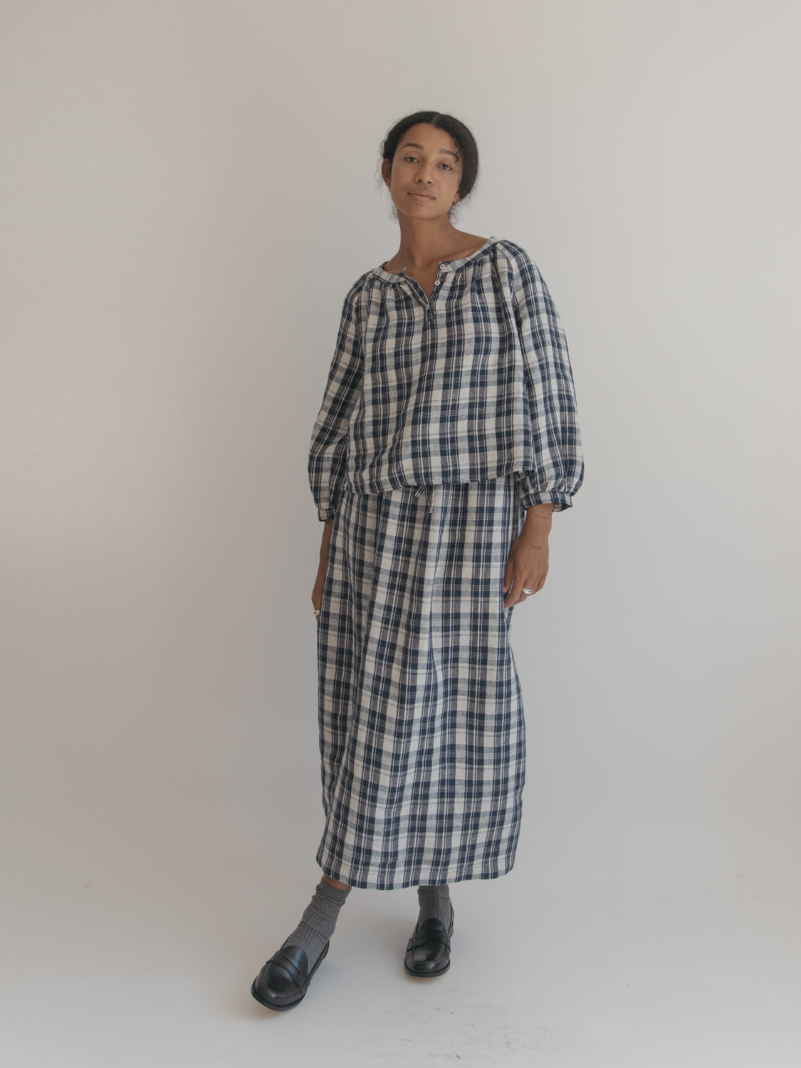 Anais Top in Navy Plaid