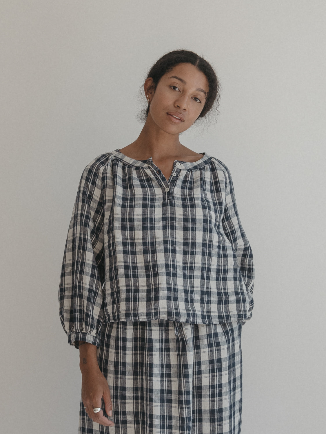 Anais Top in Navy Plaid