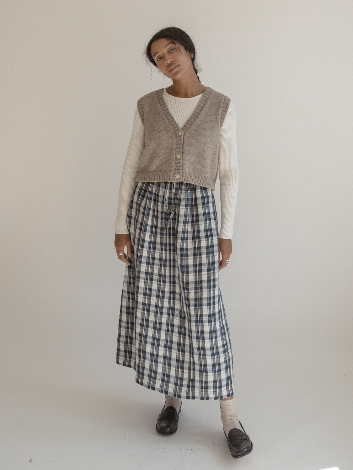 Adrie Skirt in Navy Plaid