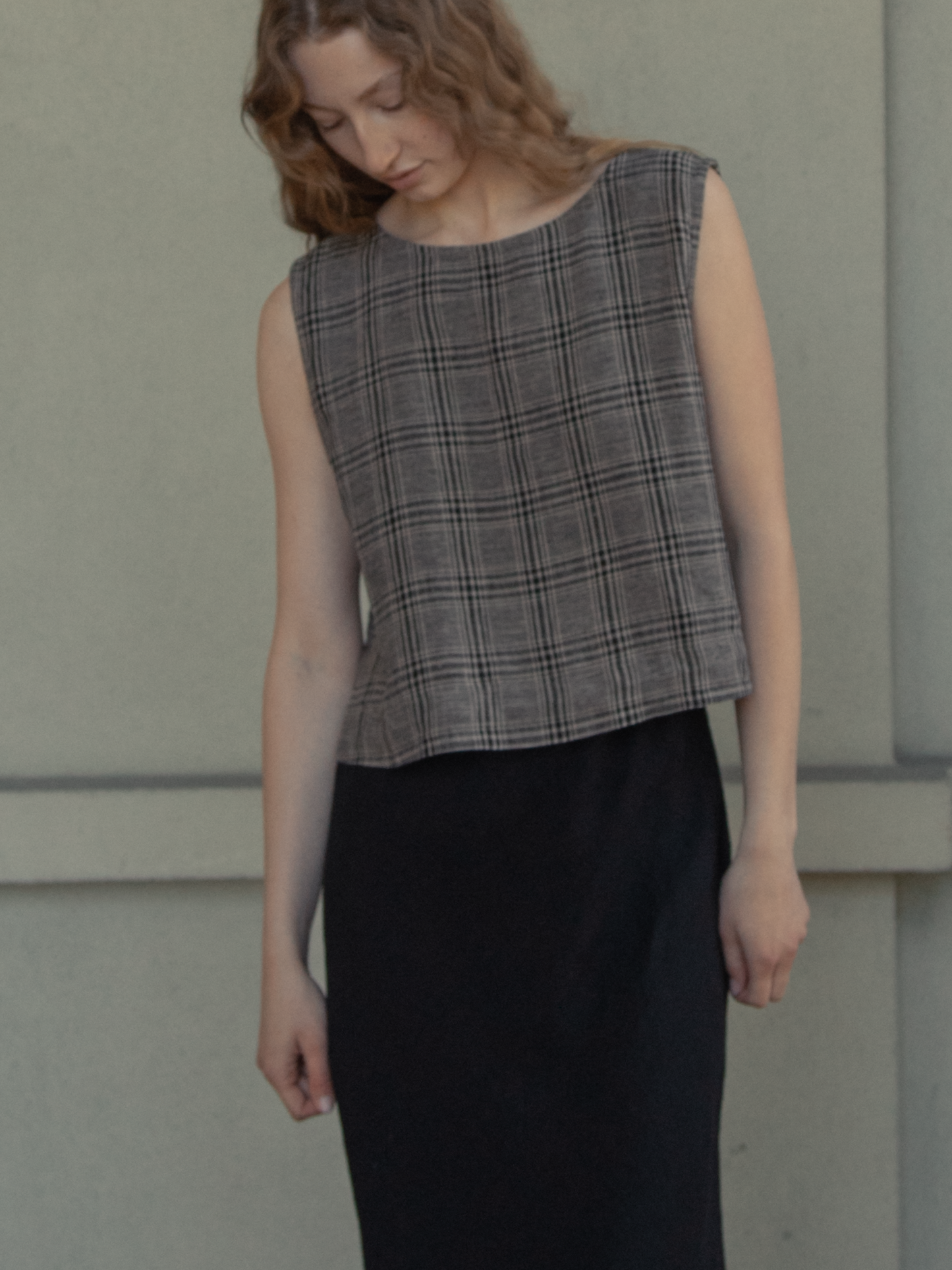 Finley Top Grey Plaid