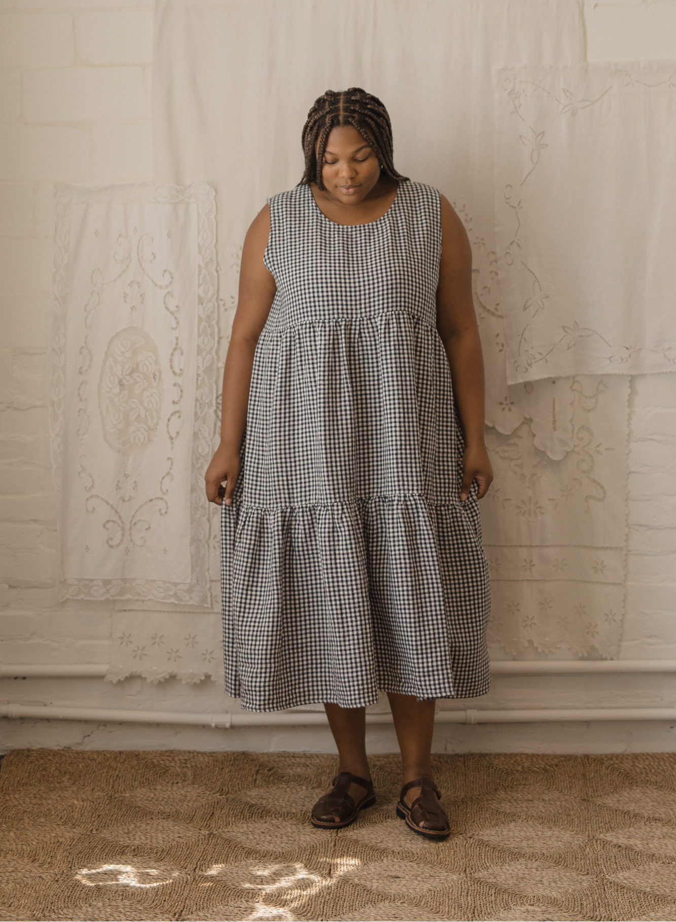 Farah Dress Marine Gingham – Gillian Stevens