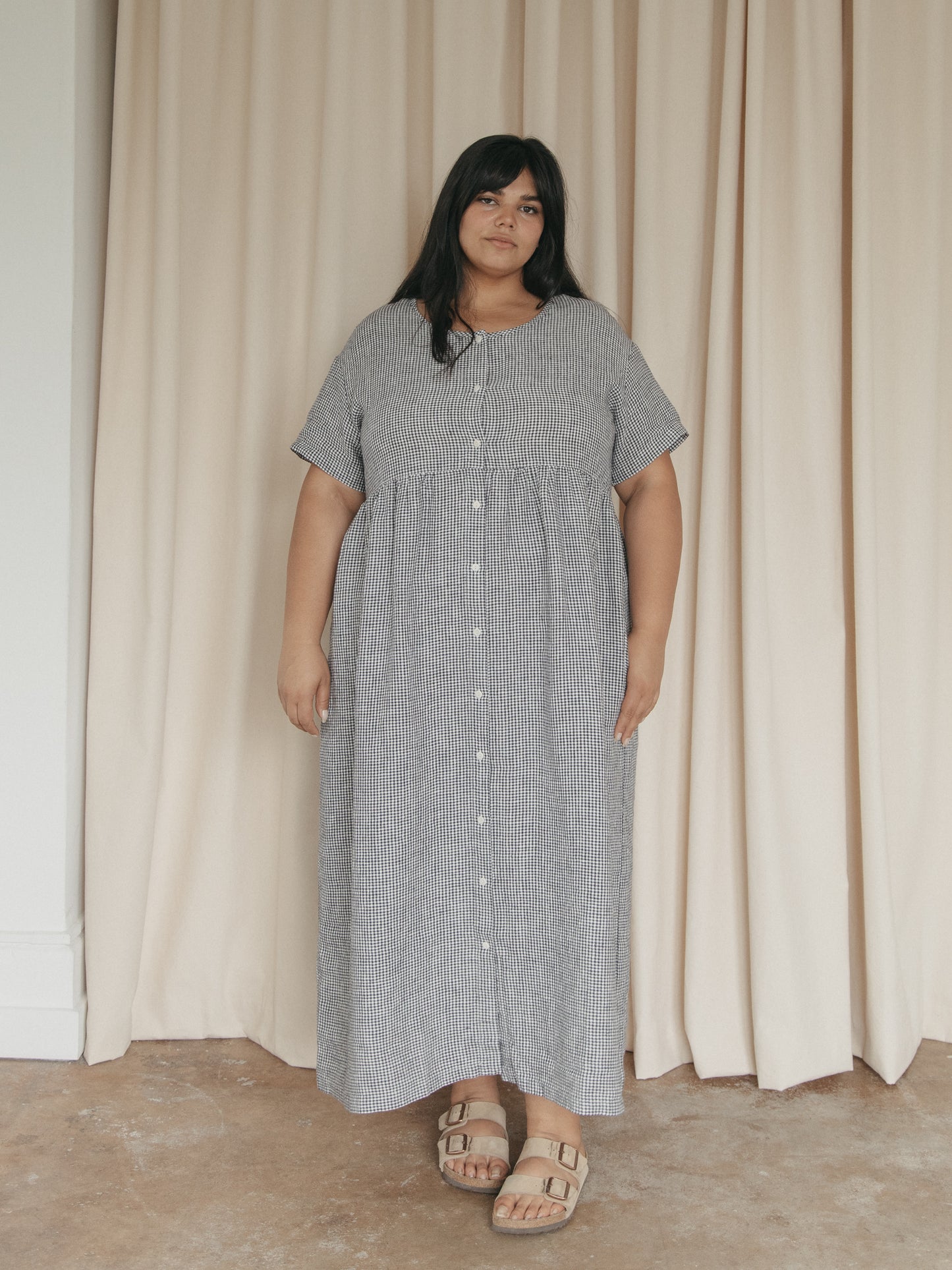 Wren Dress in Marine Gingham