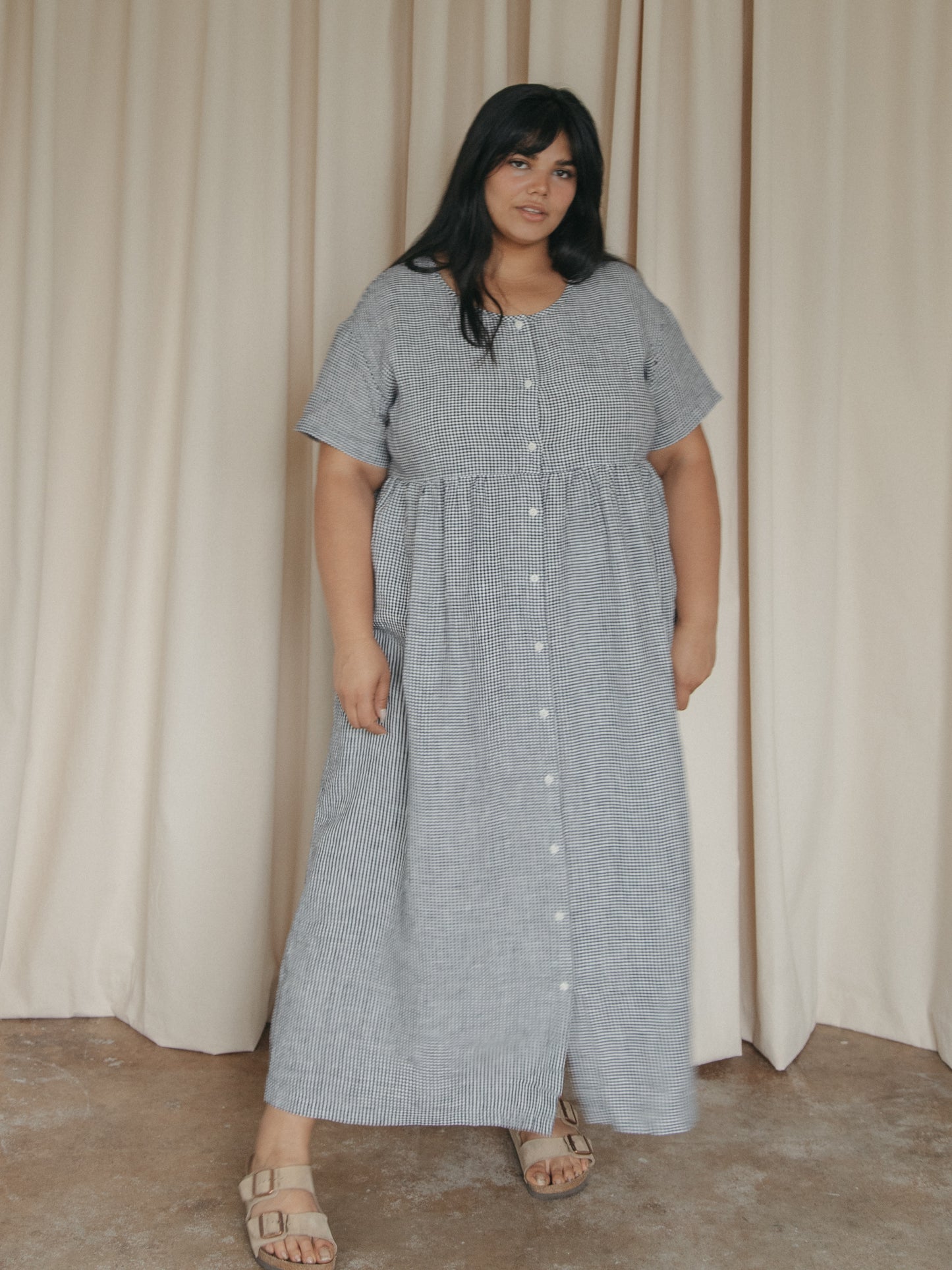 Wren Dress in Marine Gingham
