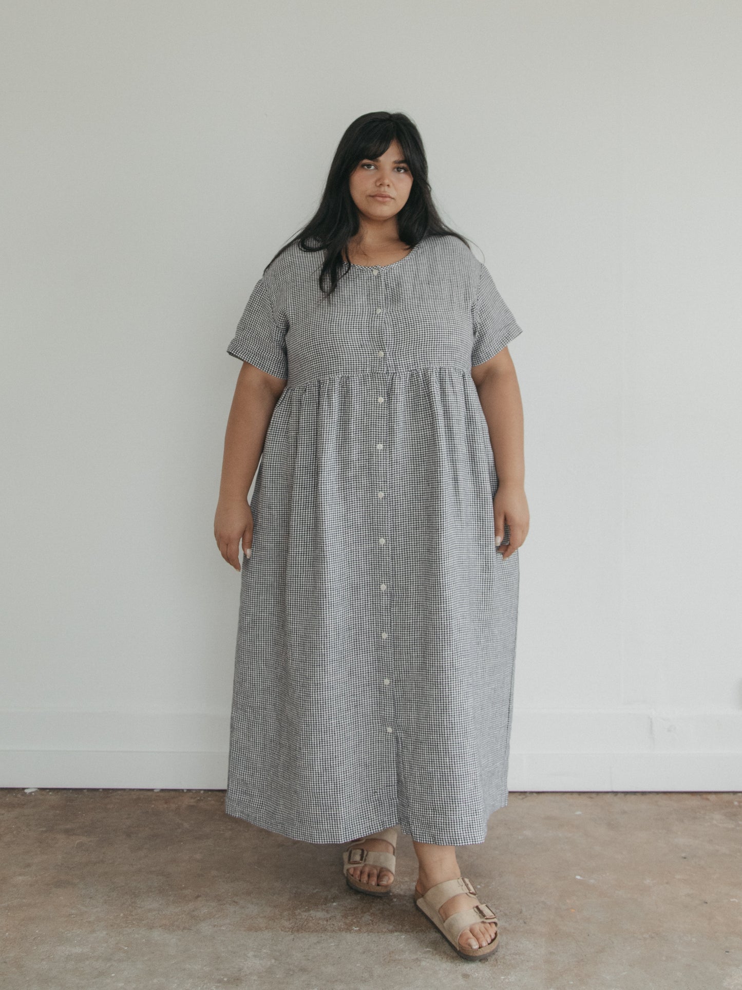 Wren Dress in Marine Gingham