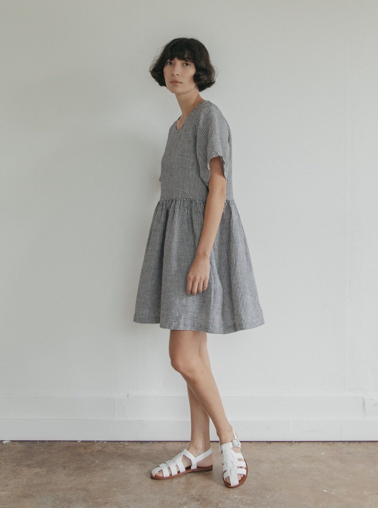 Aya Dress in Marine Gingham