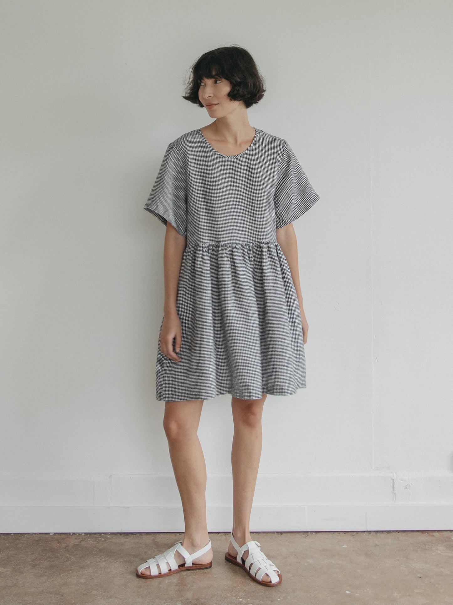 Aya Dress in Marine Gingham