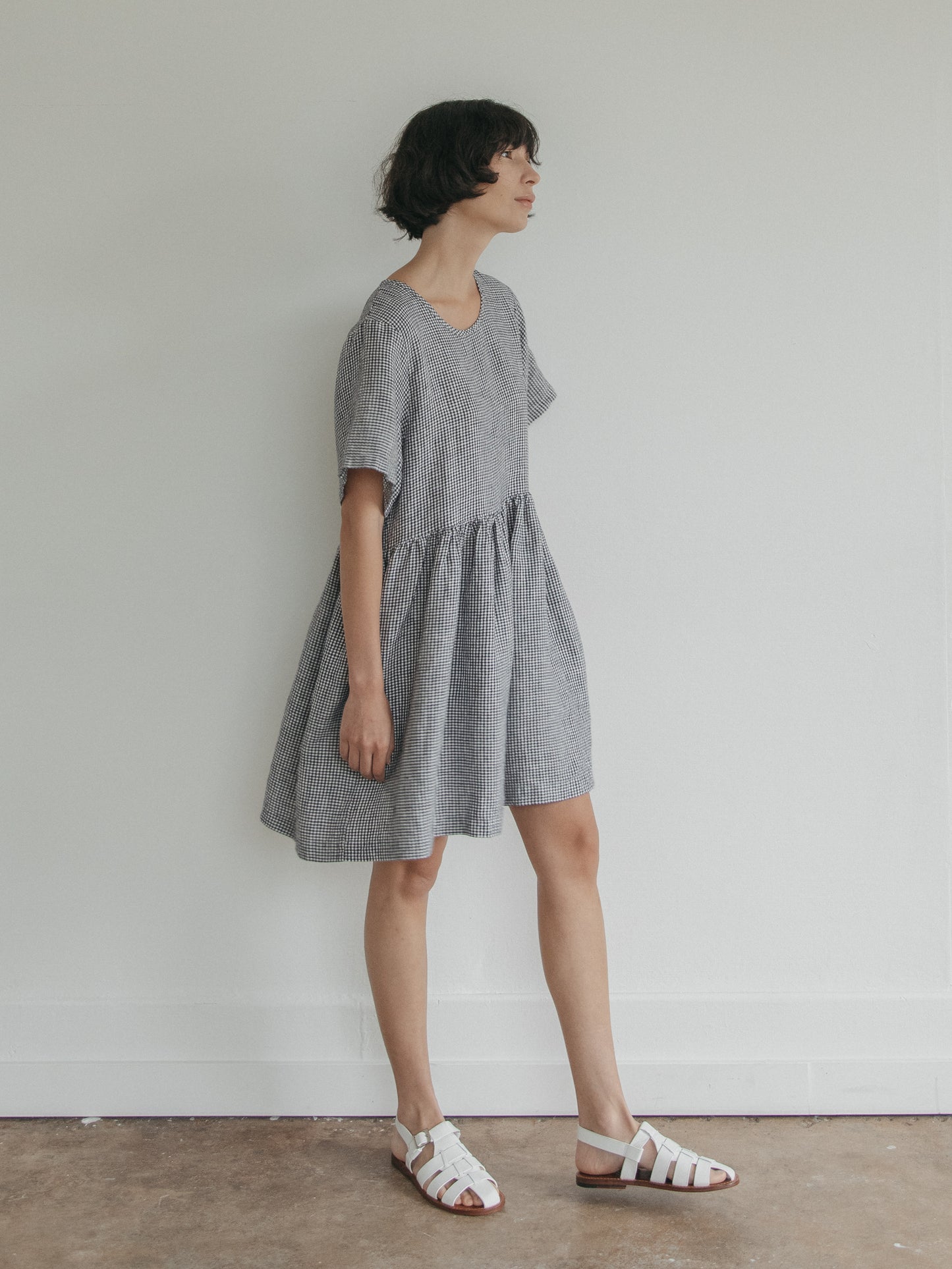 Aya Dress in Marine Gingham
