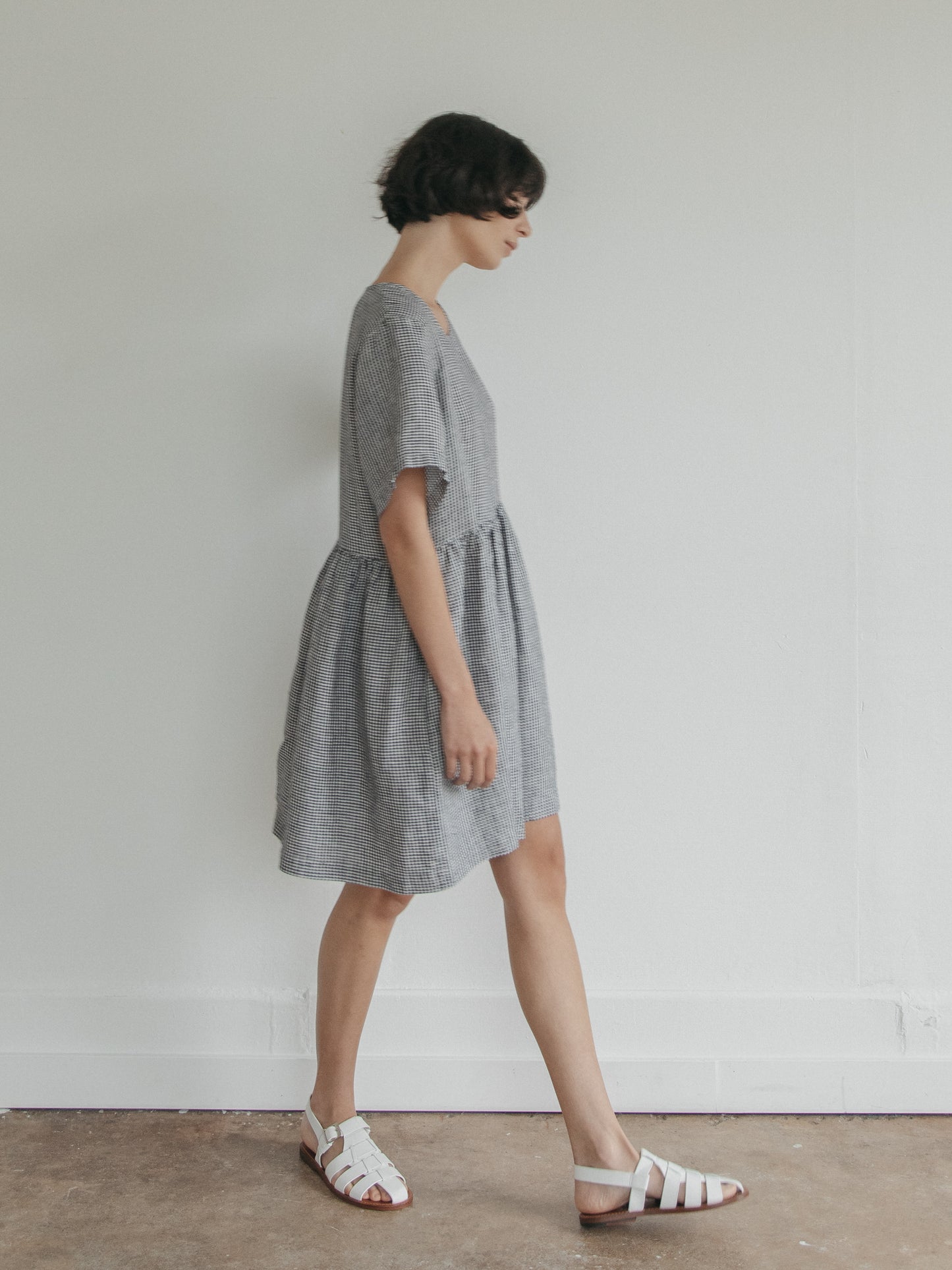 Aya Dress in Marine Gingham