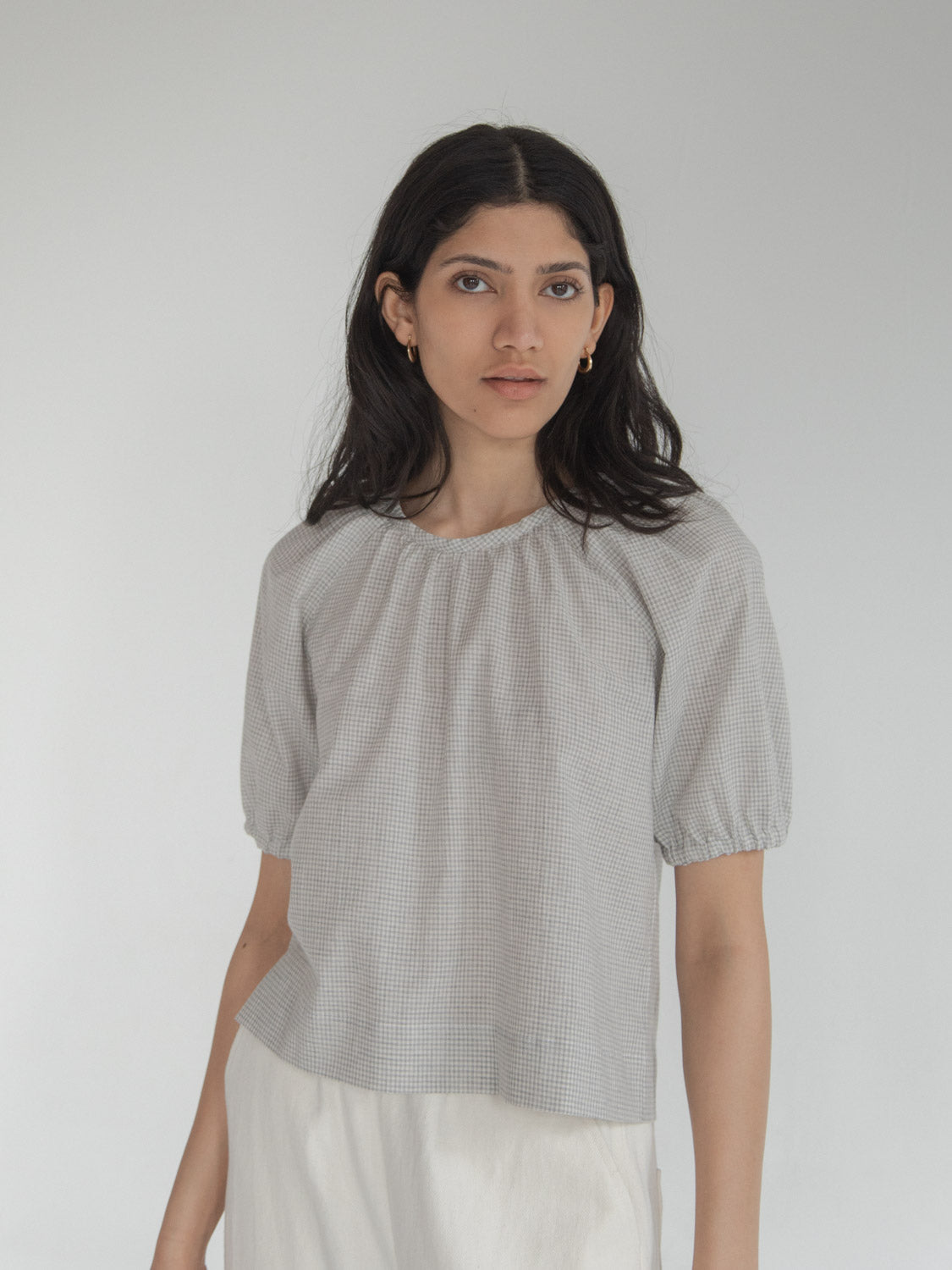 Amelia Blouse in Dove Gingham
