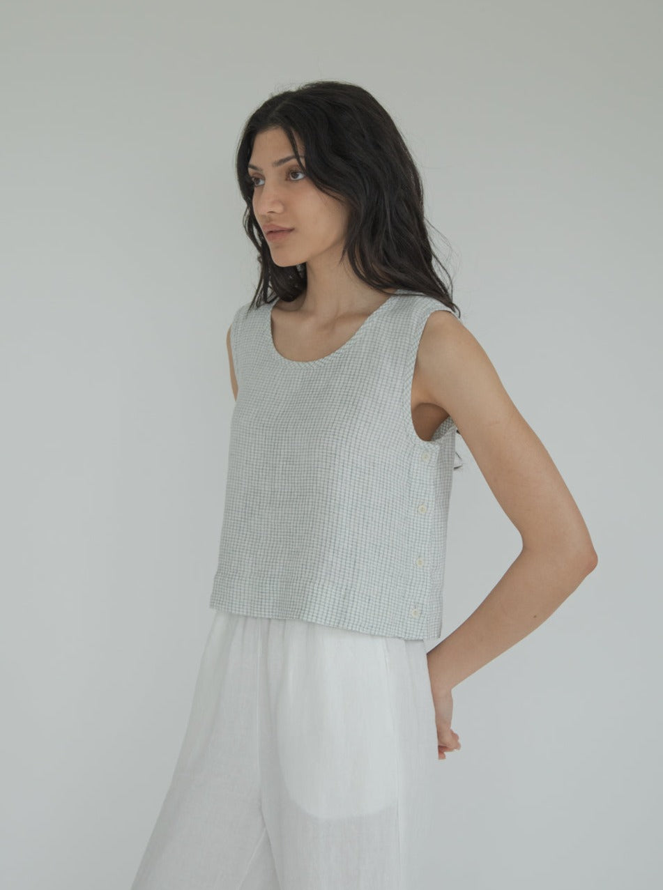 Eva Top in Dusty Blue Plaid