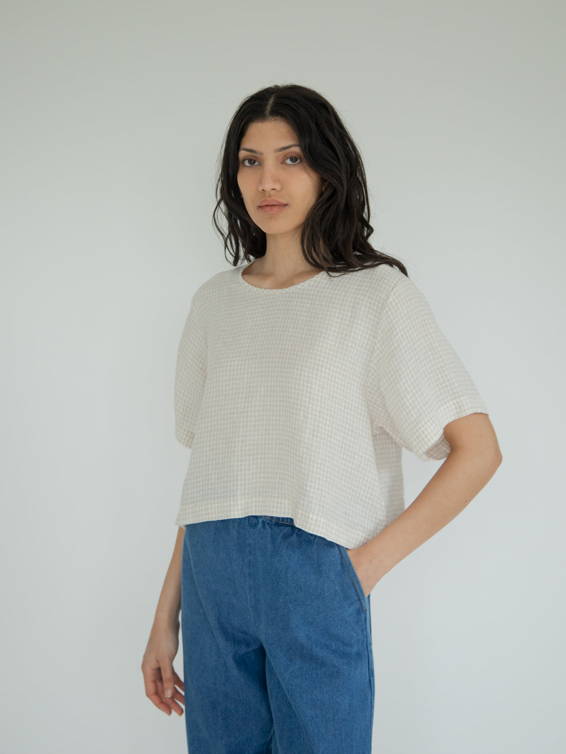 Aya Tee in Oat Plaid