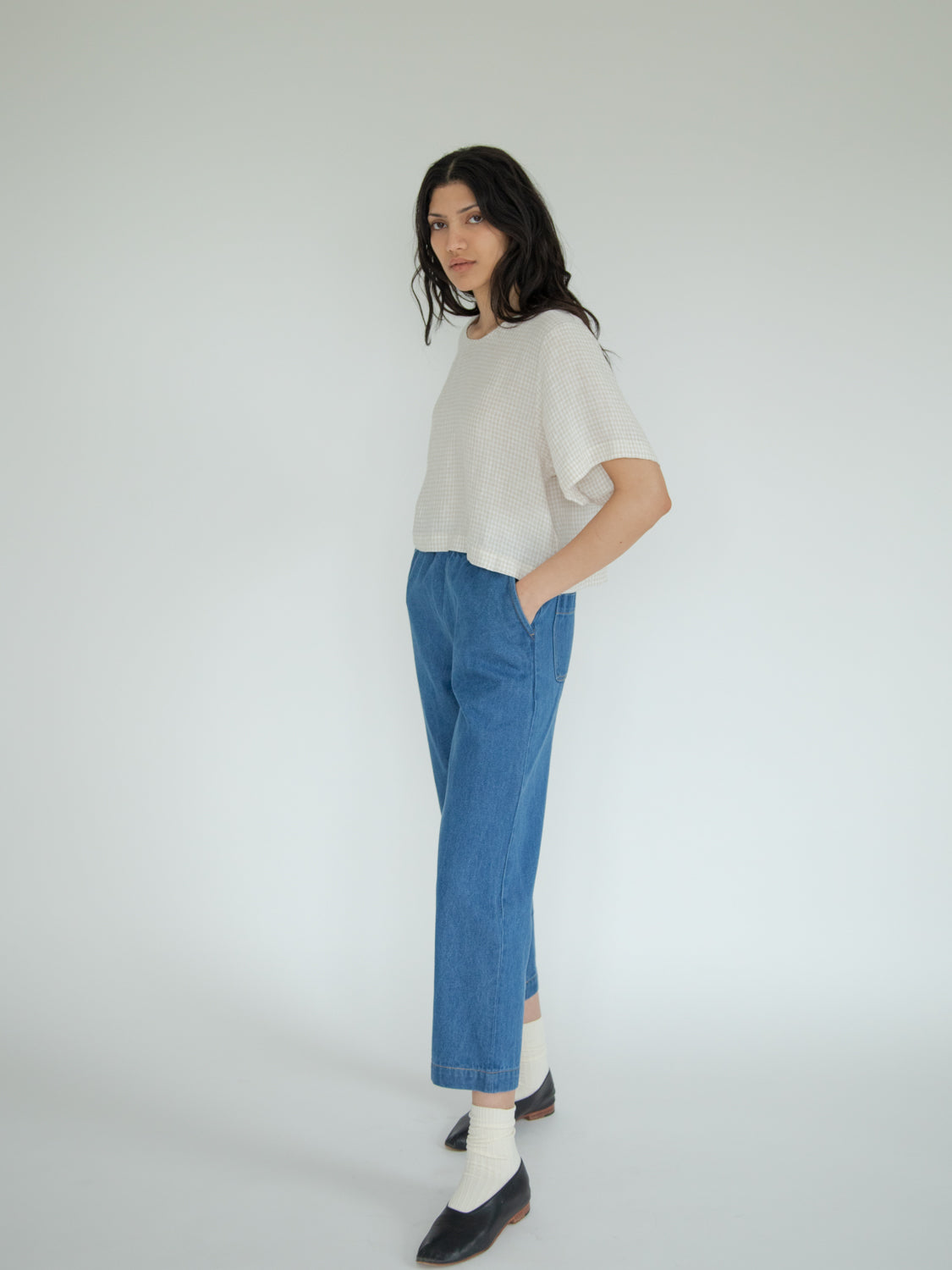 Aya Tee in Oat Plaid