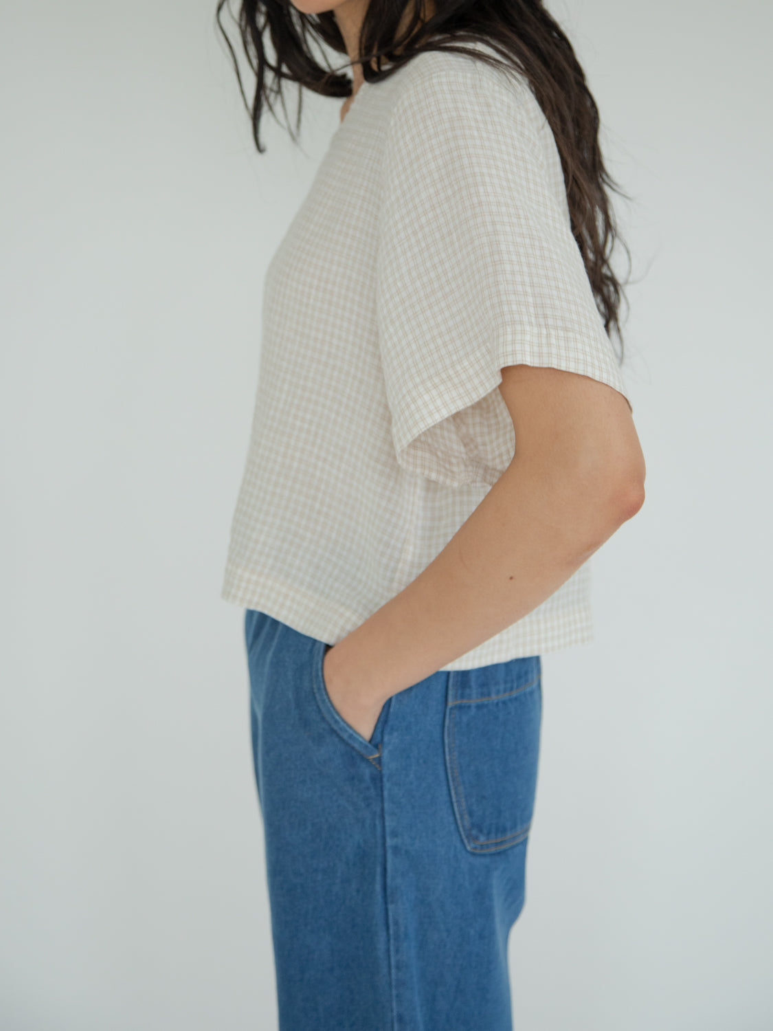 Aya Tee in Oat Plaid