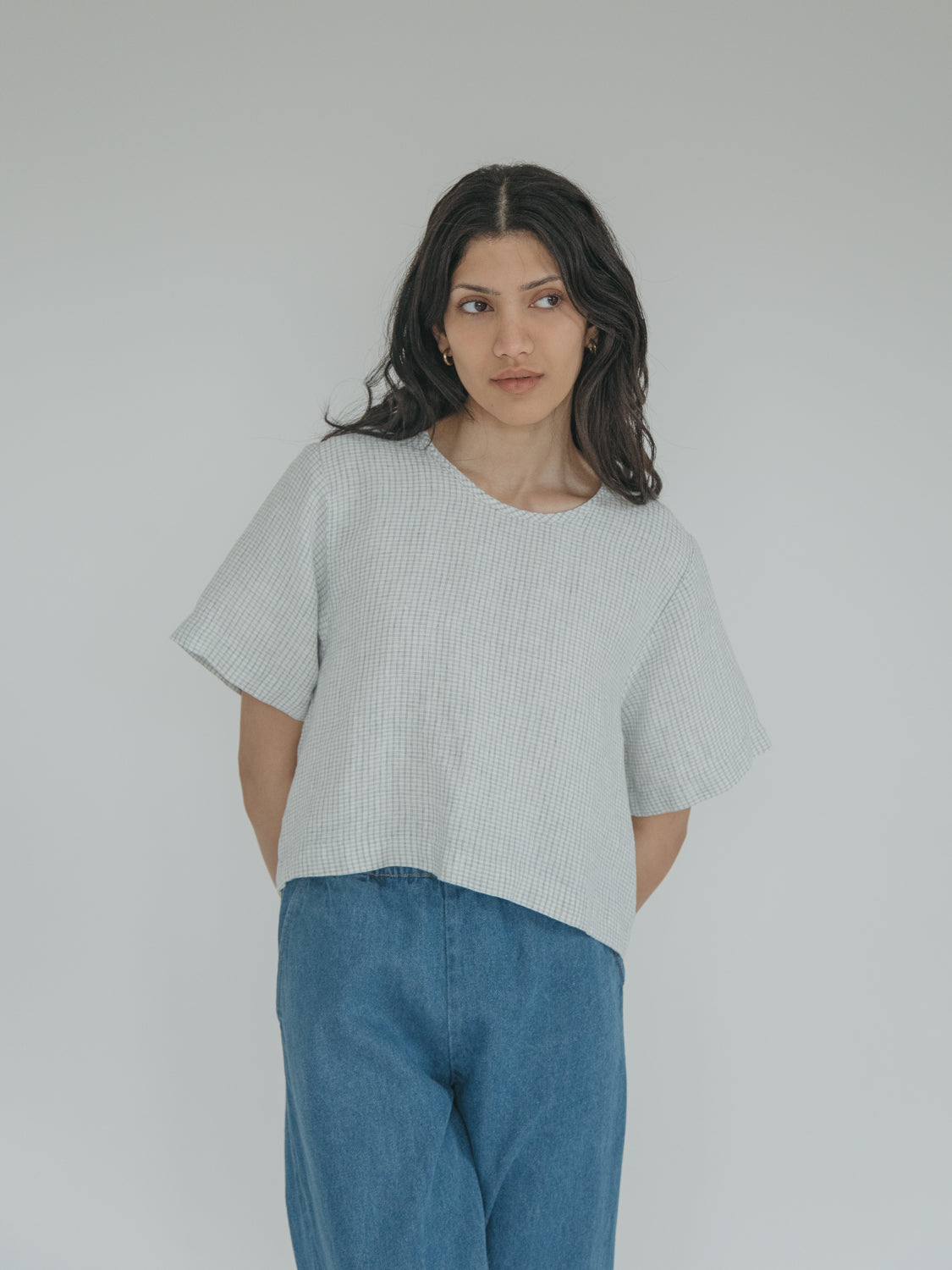 Aya Tee in Dusty Blue Plaid