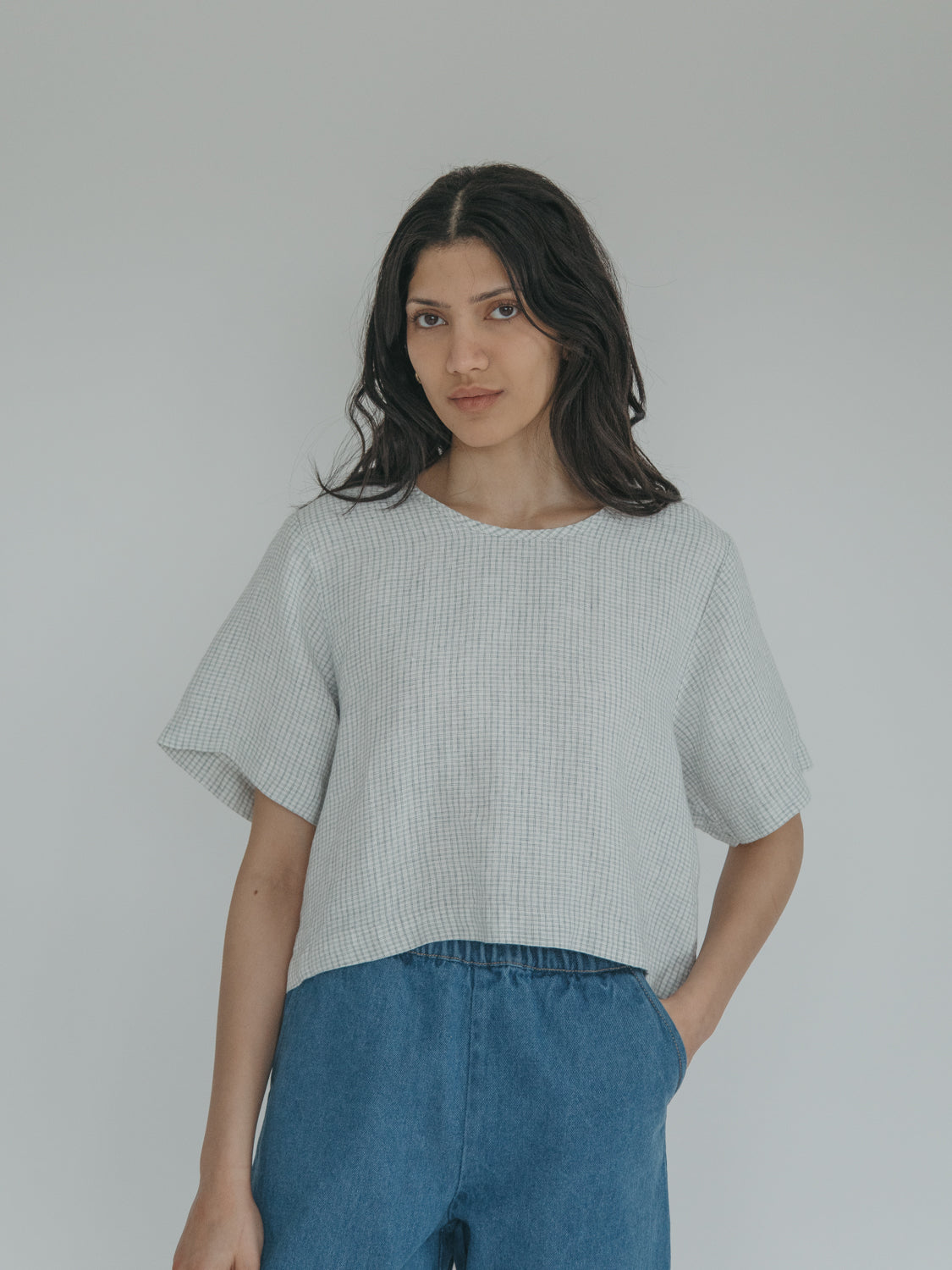 Aya Tee in Dusty Blue Plaid