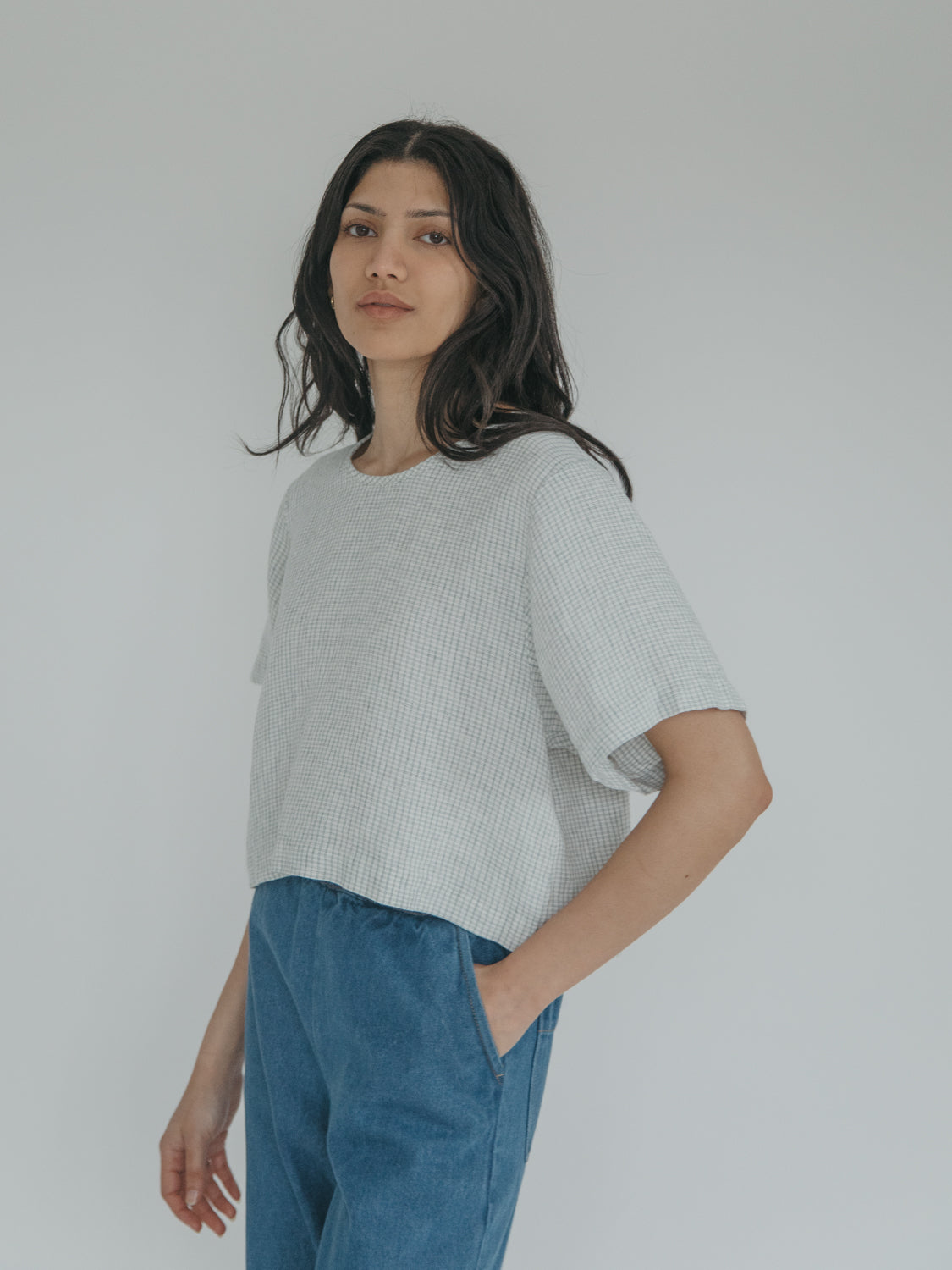Aya Tee in Dusty Blue Plaid