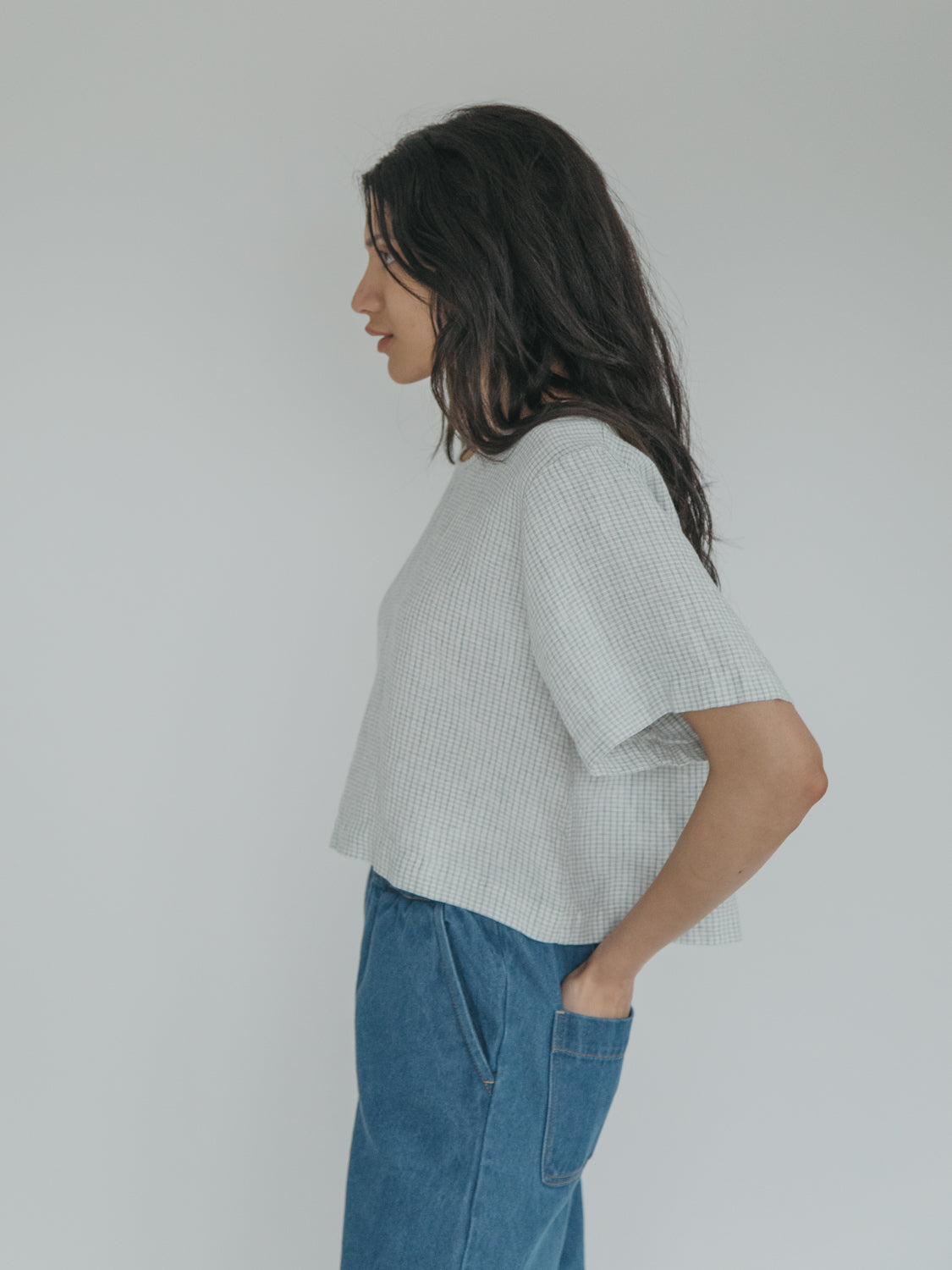 Aya Tee in Dusty Blue Plaid