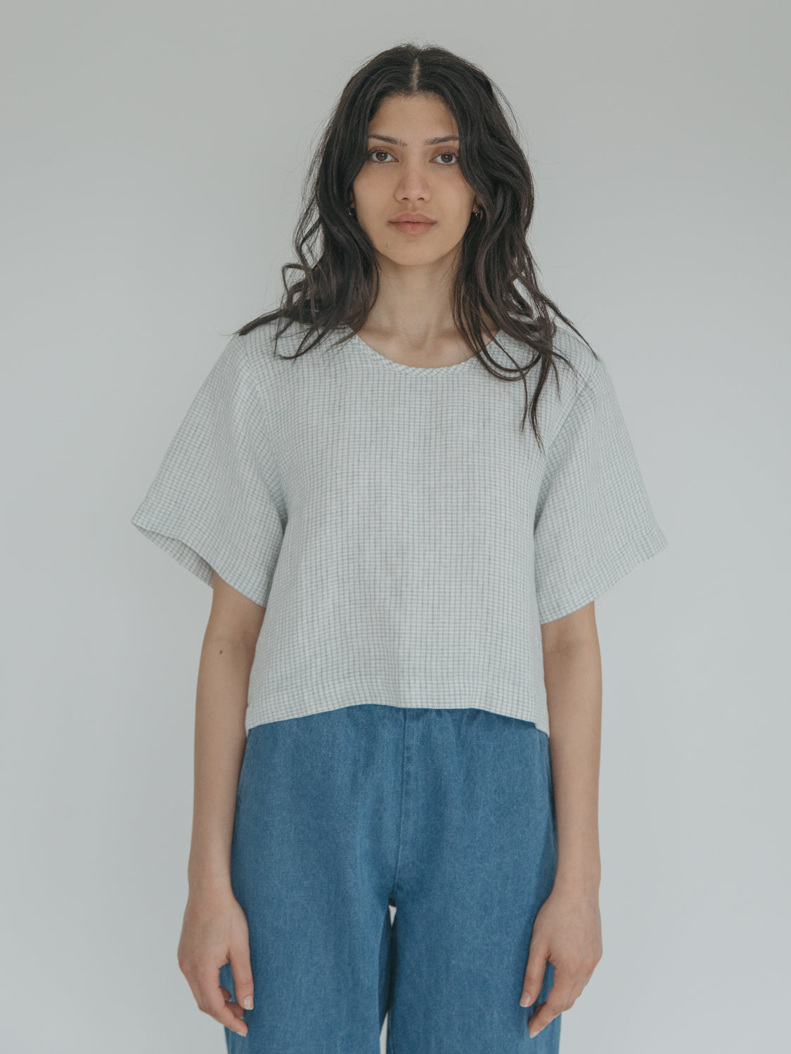 Aya Tee in Dusty Blue Plaid
