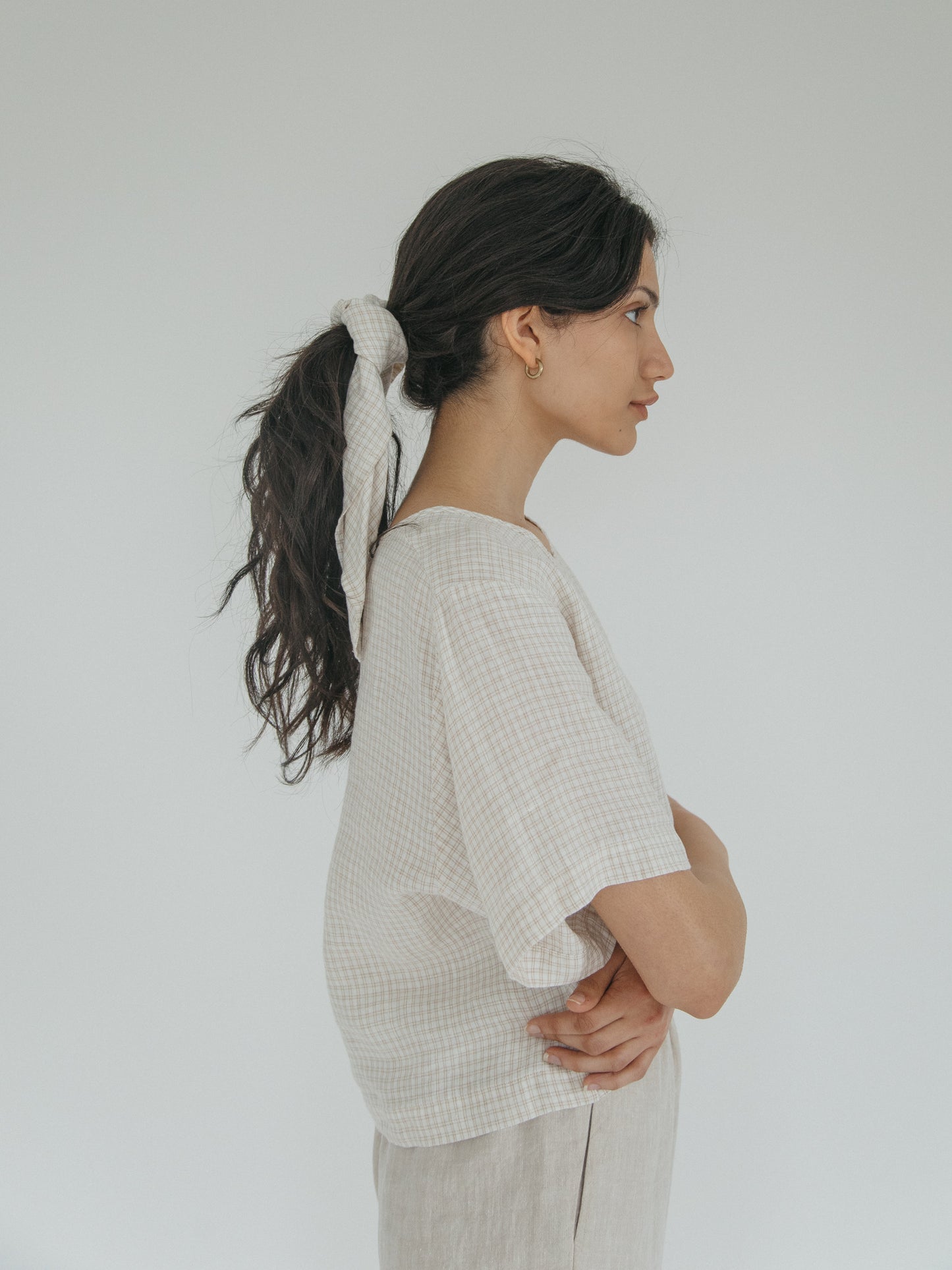 Aya Tee in Oat Plaid