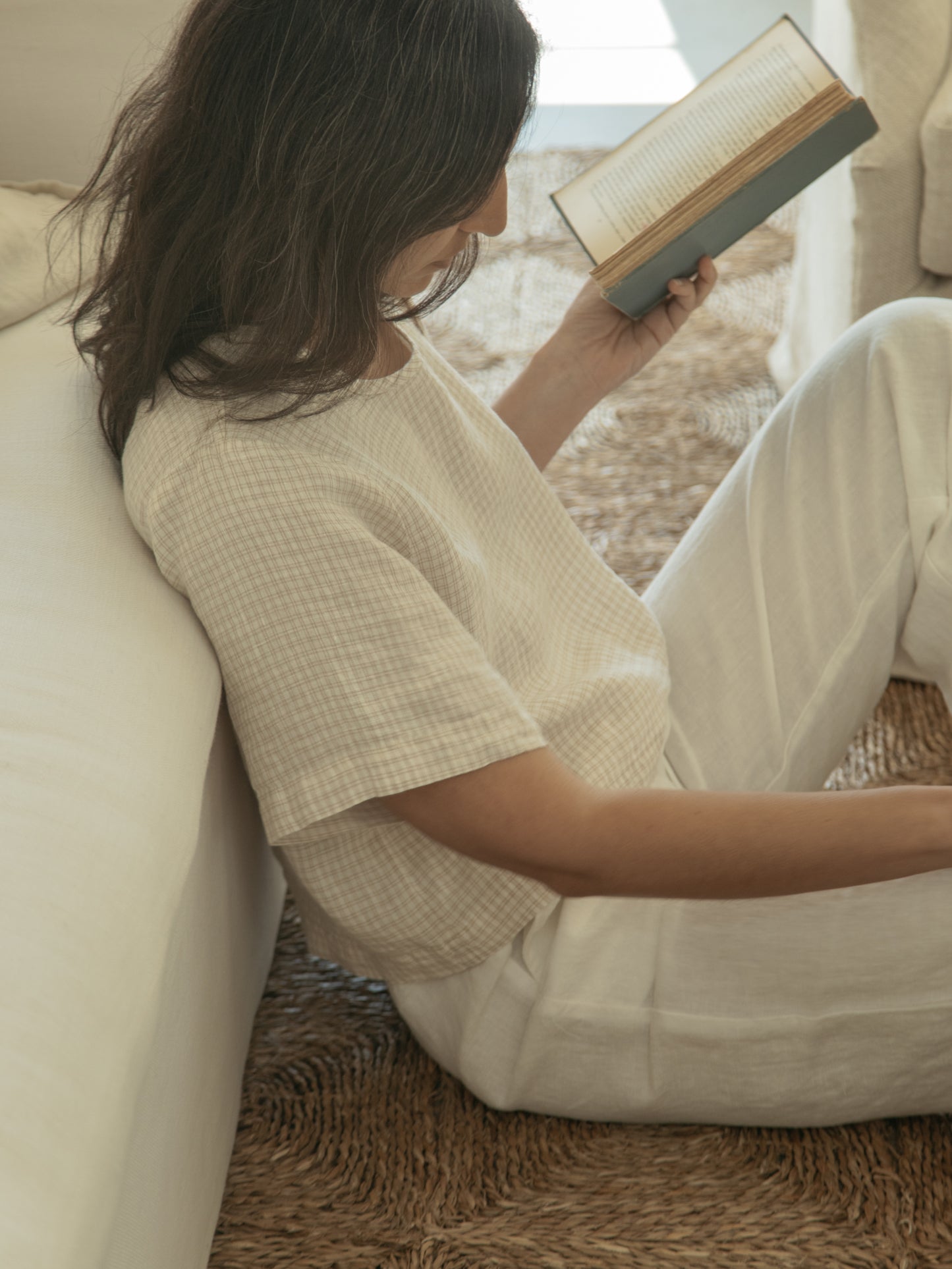 Aya Tee in Oat Plaid