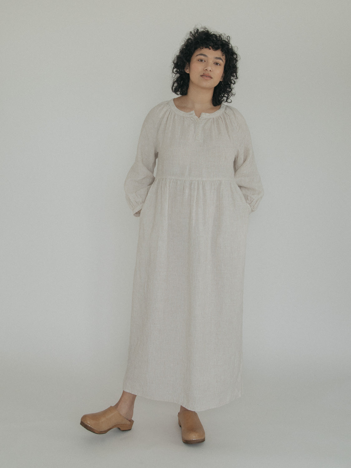 Anais Dress in Beige Stripe