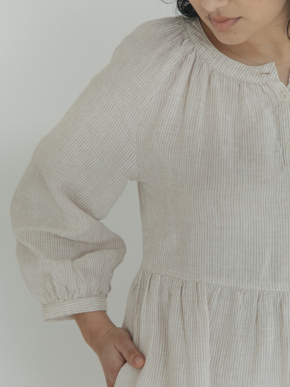 Anais Dress in Beige Stripe