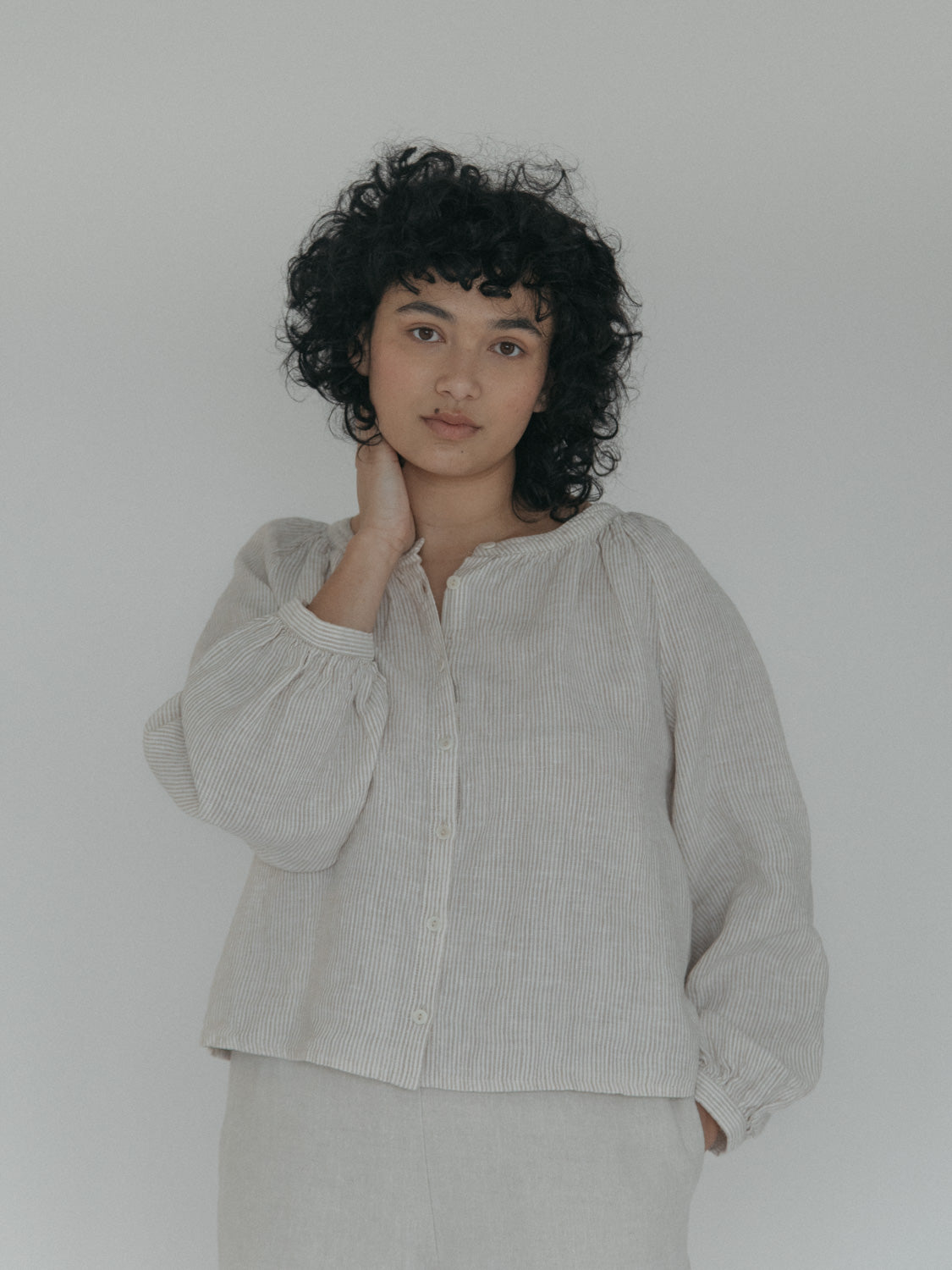 Faye Top in Beige Stripe