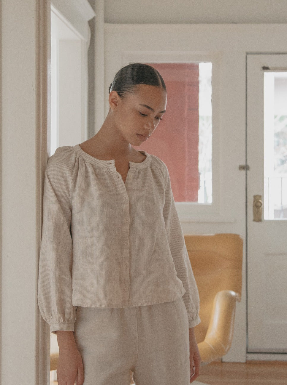 Faye Top in Beige Stripe