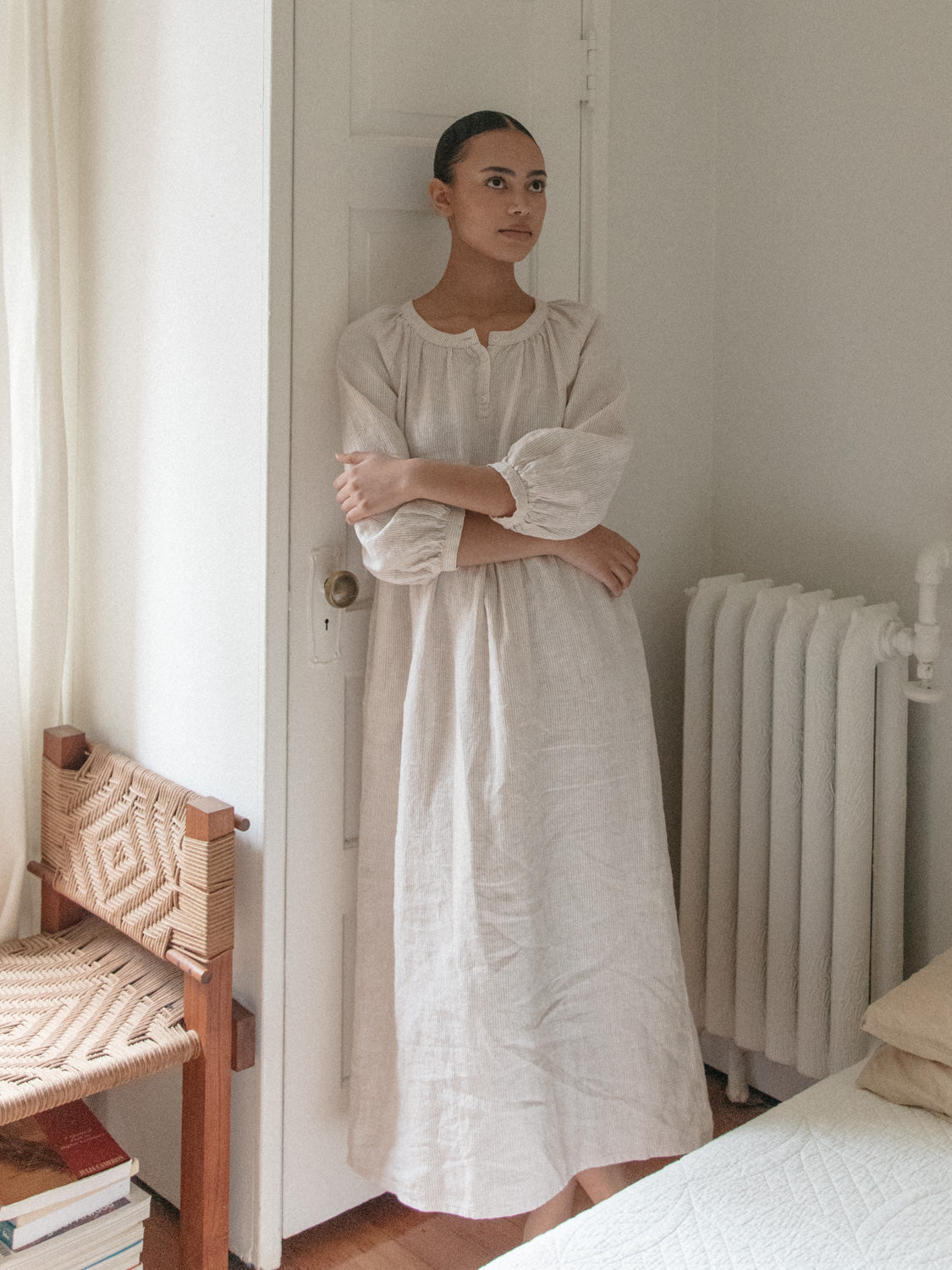Anais Dress in Beige Stripe
