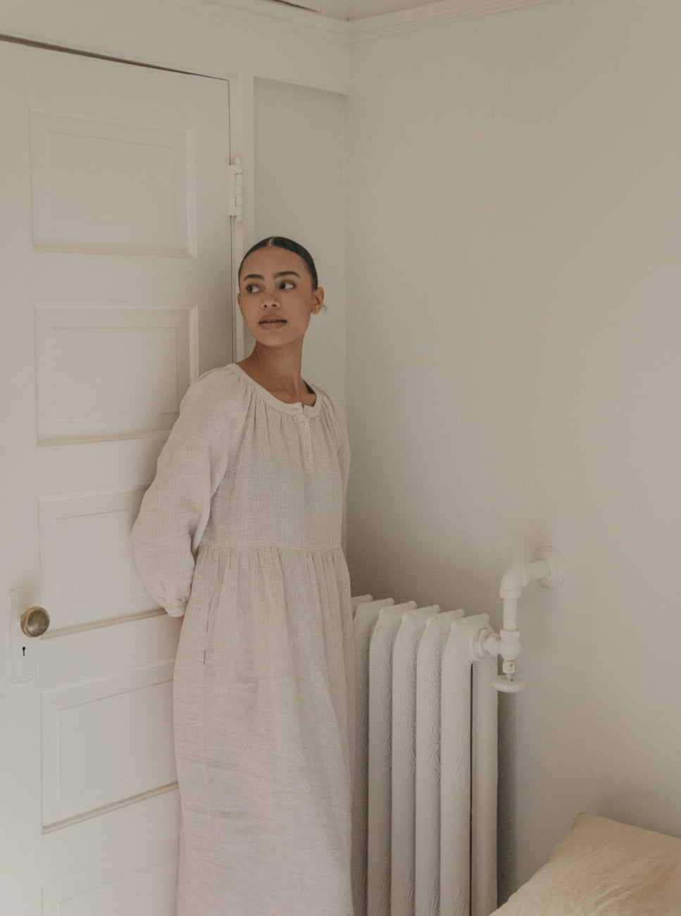 Anais Dress in Beige Stripe