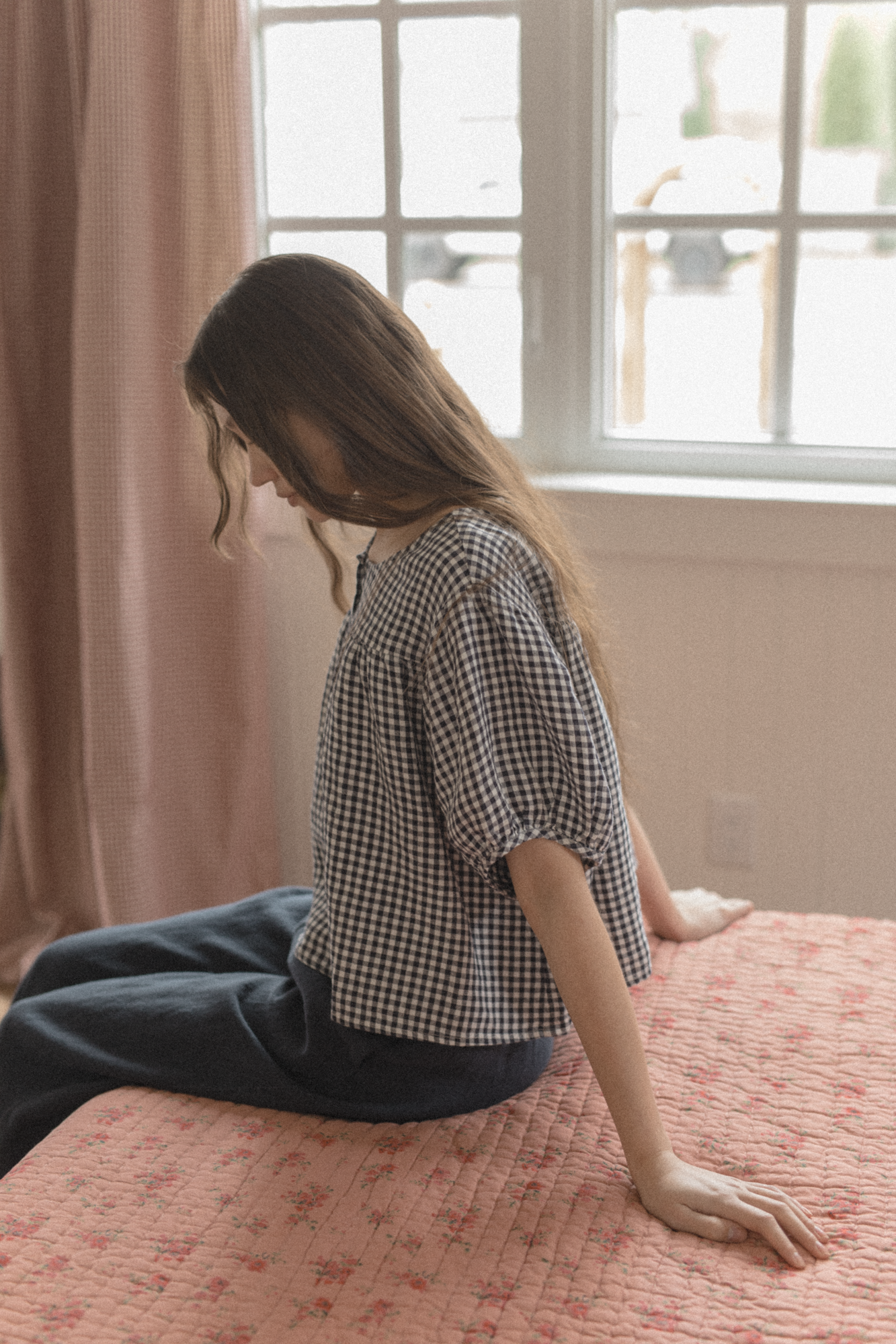 Cosette Top Marine Gingham