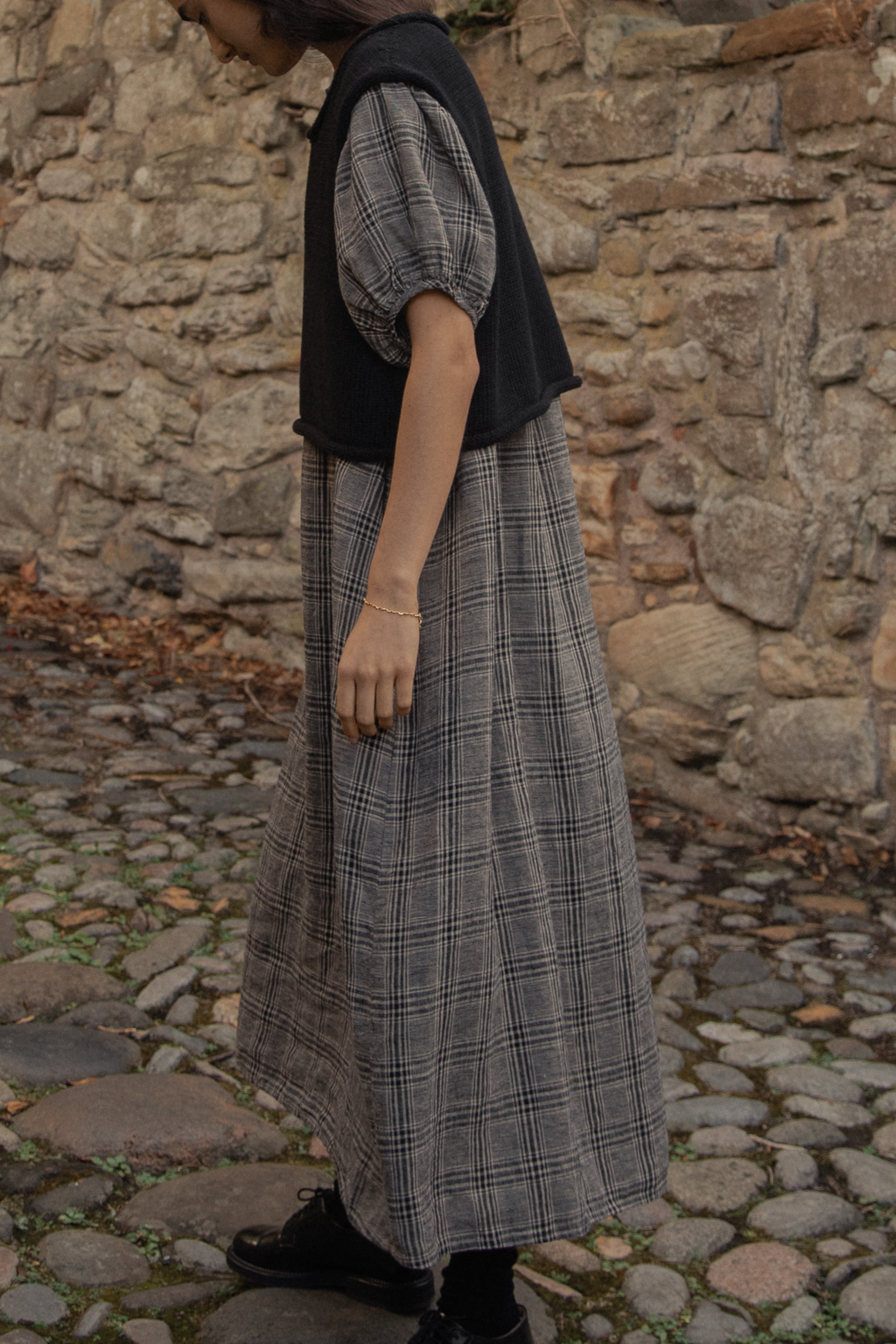 Linen Midi Dress Lucy Dress, Grey Plaid / 0 - Eco-Luxury Linen Midi Dress Lucy Dress, Grey Plaid / 0 - Eco-Luxury
