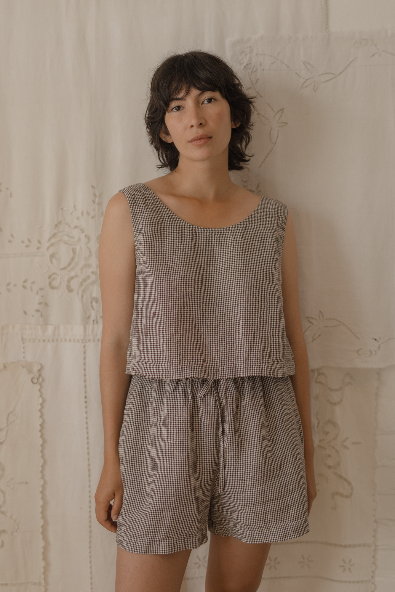 August Short Espresso Gingham