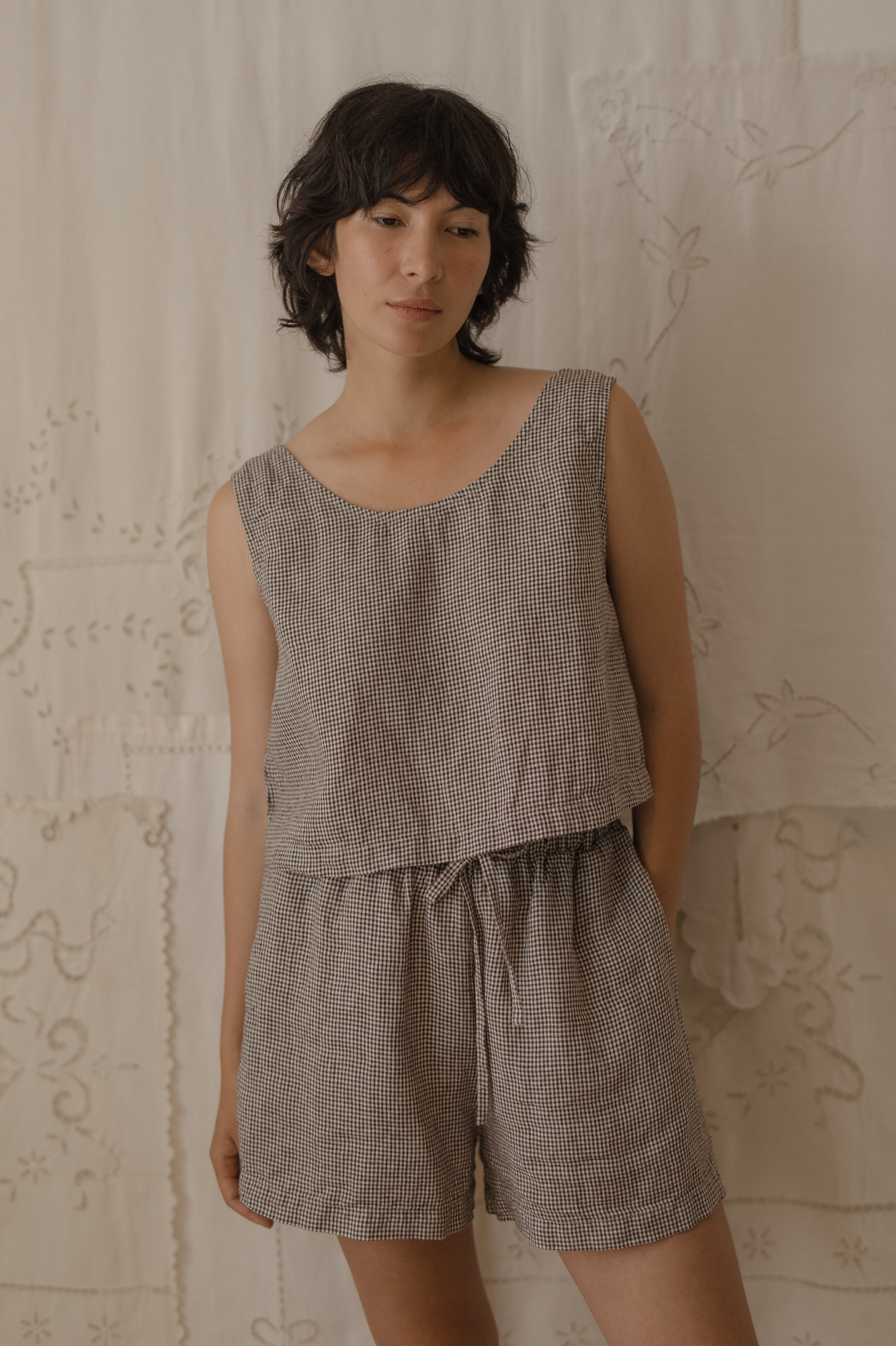 Delia Top Espresso Gingham