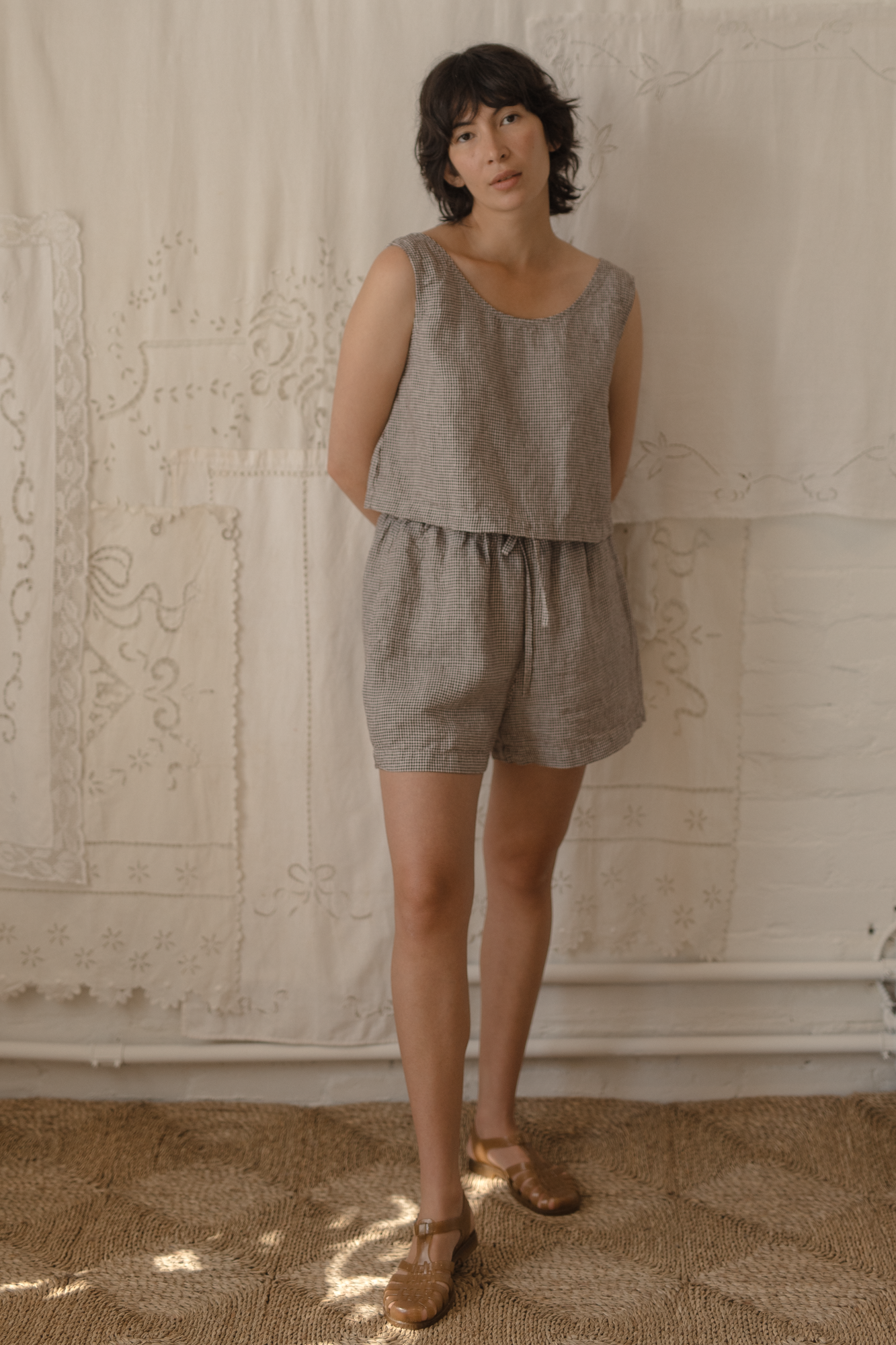 August Short Espresso Gingham