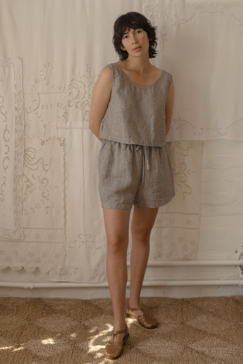 August Short Espresso Gingham