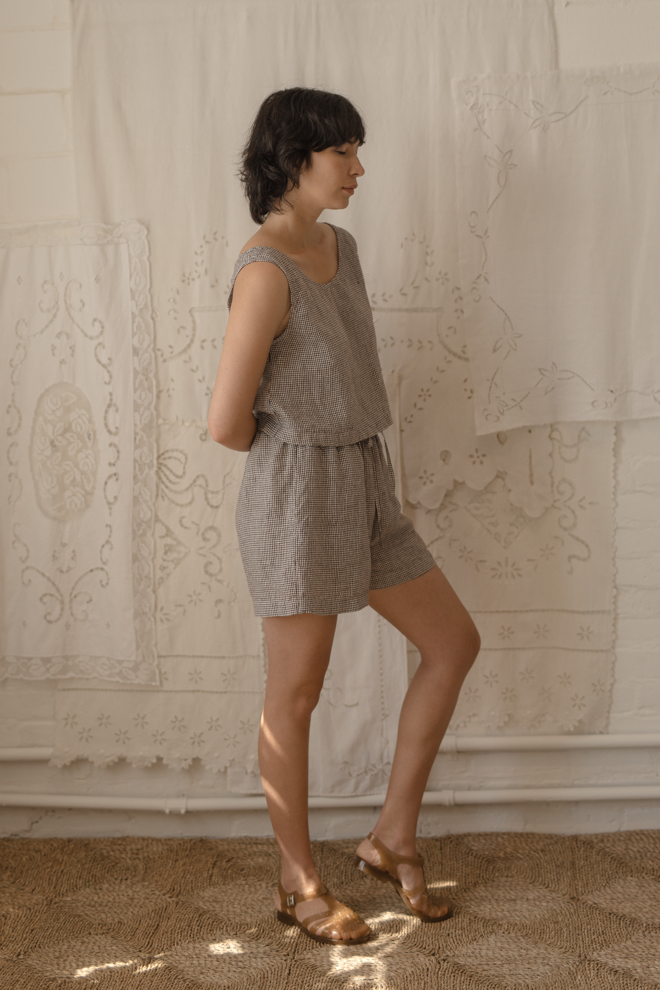 August Short Espresso Gingham