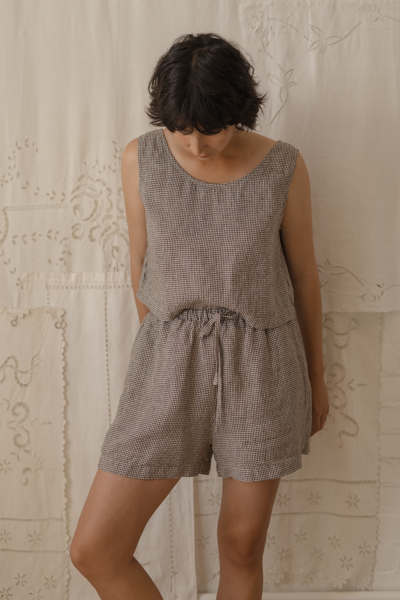 August Short Espresso Gingham