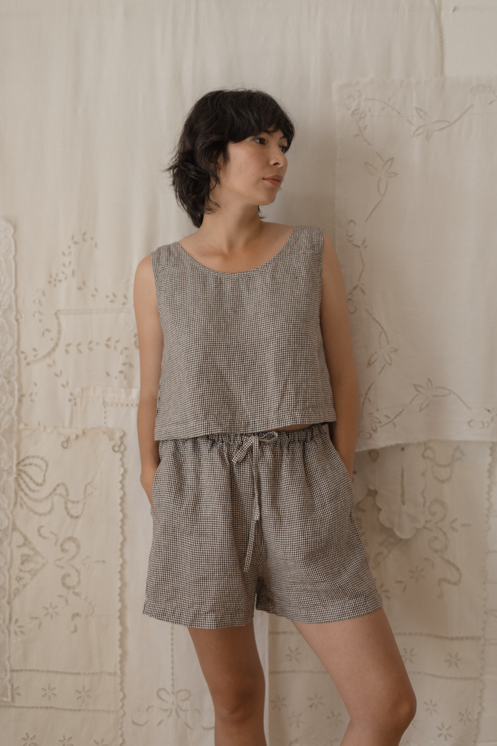August Short Espresso Gingham