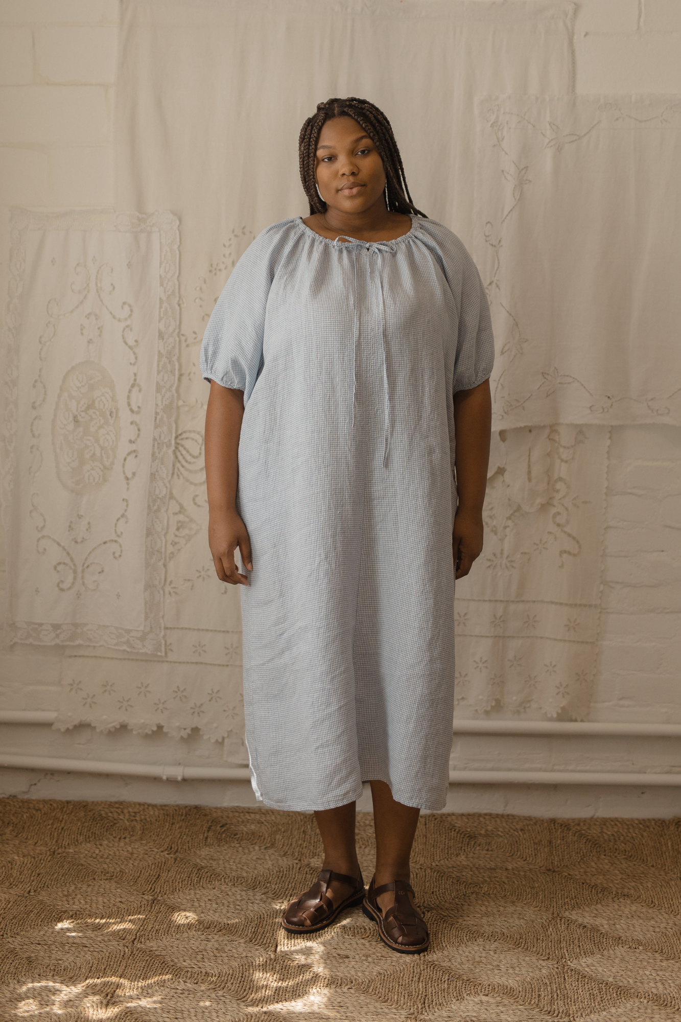 Gillian Stevens Linen Jones Dress Pale Blue Gingham, Pale Blue Gingham / 5