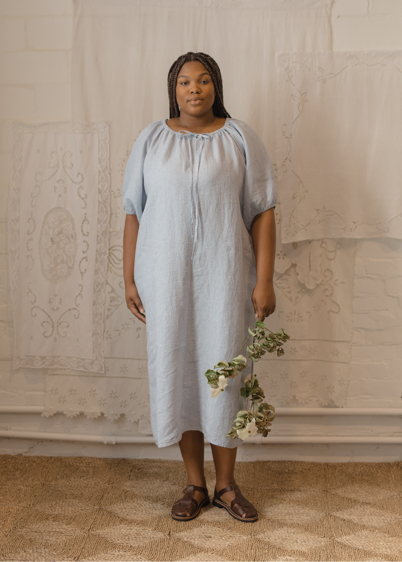 Gillian Stevens Linen Jones Dress Pale Blue Gingham, Pale Blue Gingham / 5