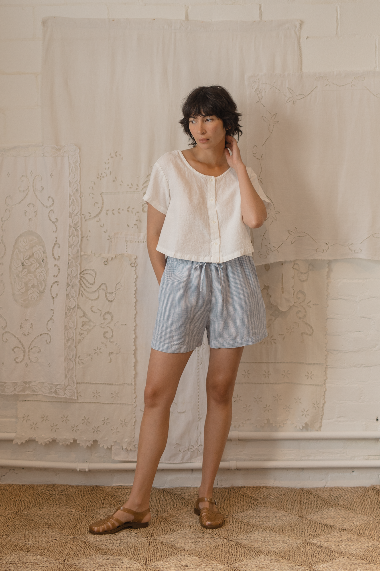 August Short Pale Blue Gingham