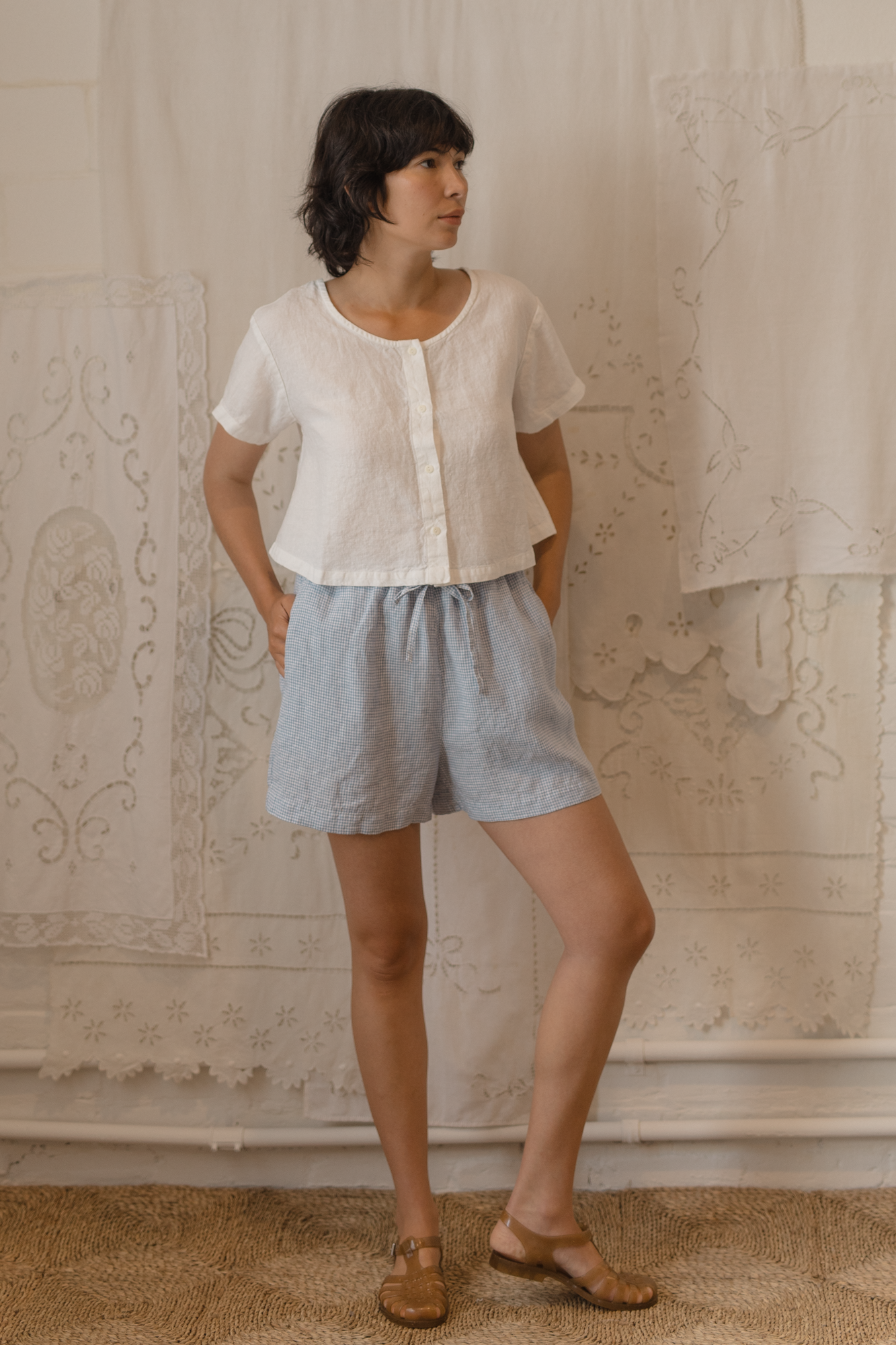 August Short Pale Blue Gingham