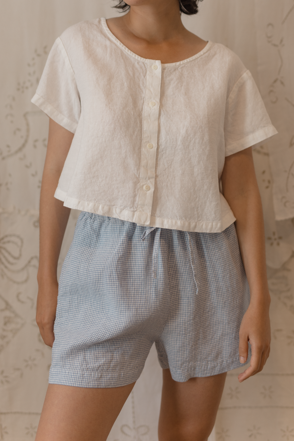 August Short Pale Blue Gingham