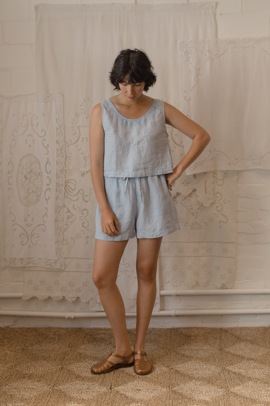 August Short Pale Blue Gingham